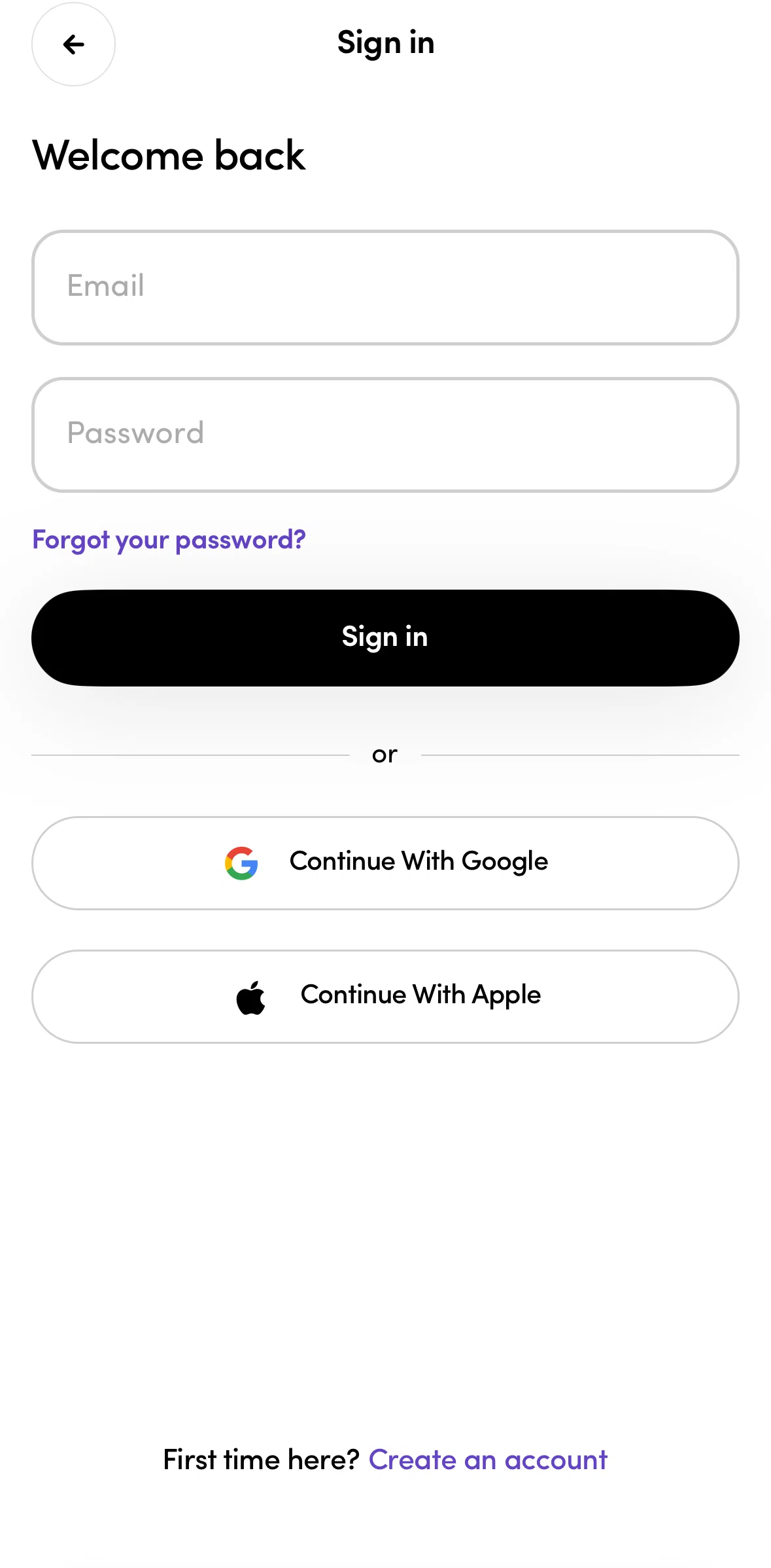 Hers Screen screen in the Resetting password flow