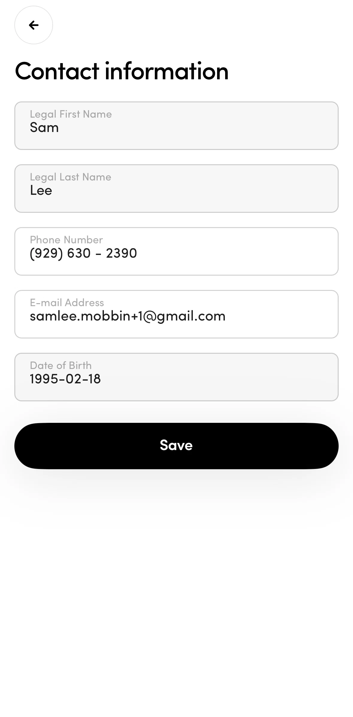 Hers Screen screen in the Updating email flow