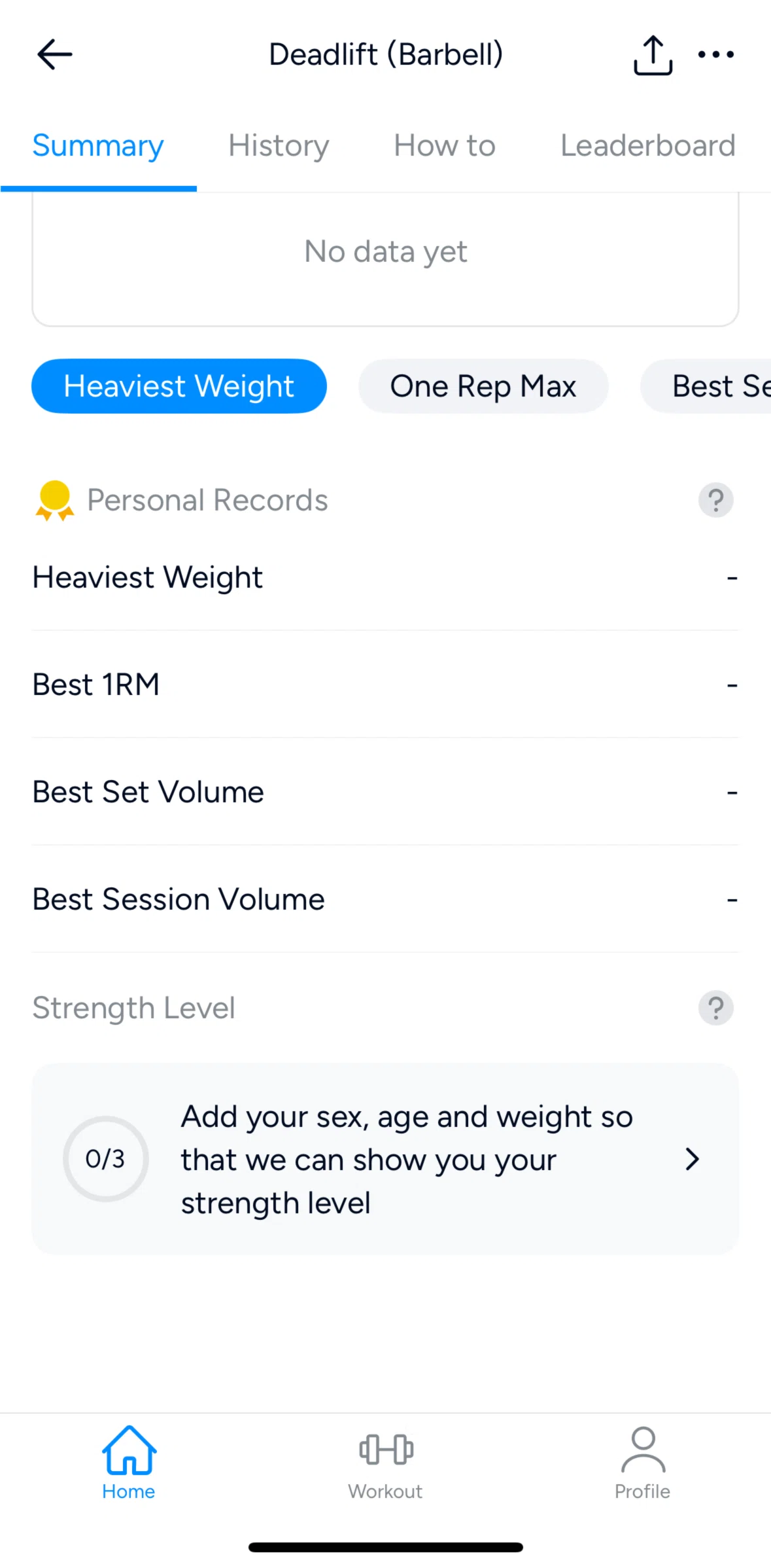 Hevy Screen screen in the Adding sex, age, and weight flow