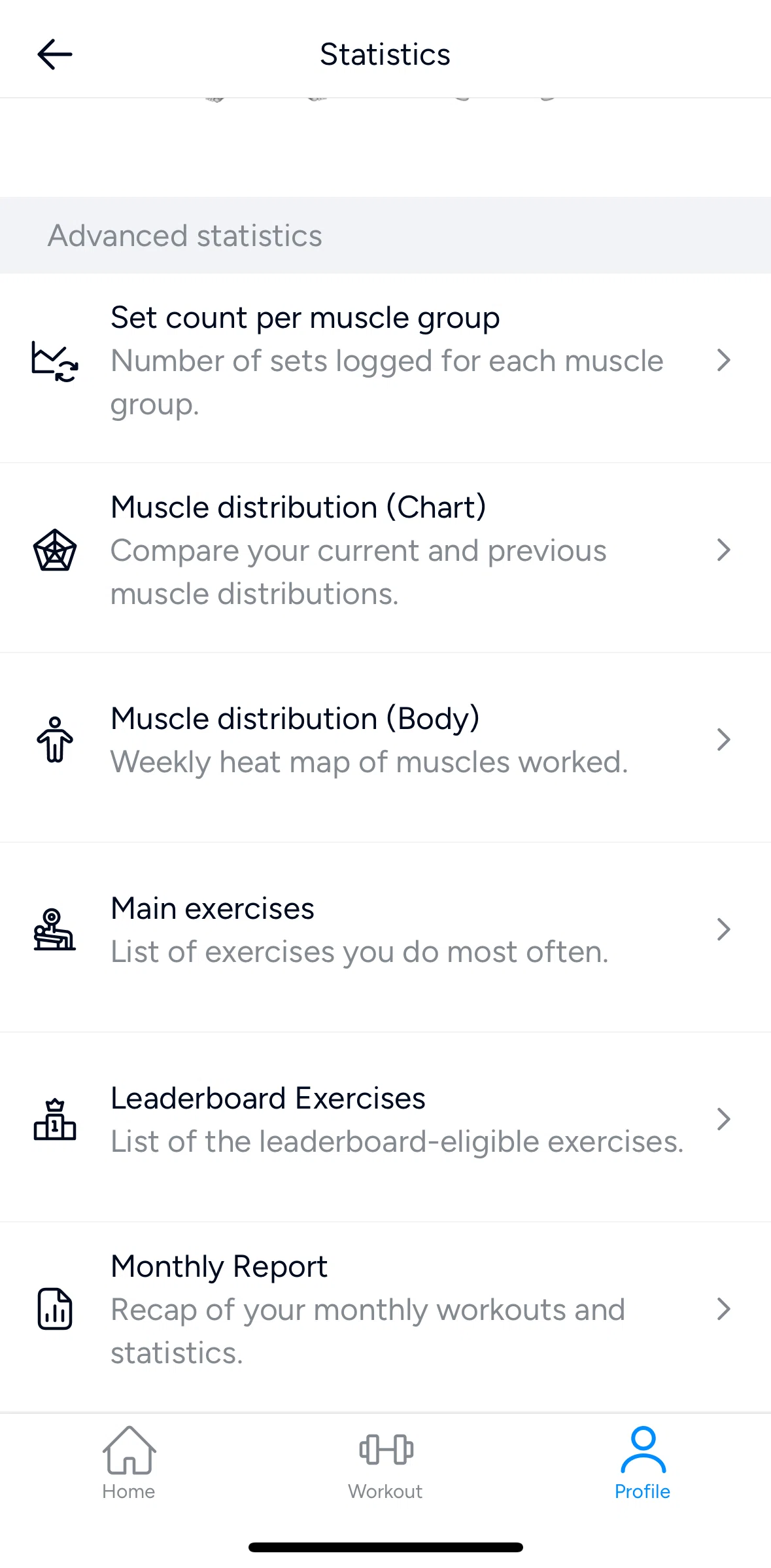 Hevy Screen screen in the Body distribution flow