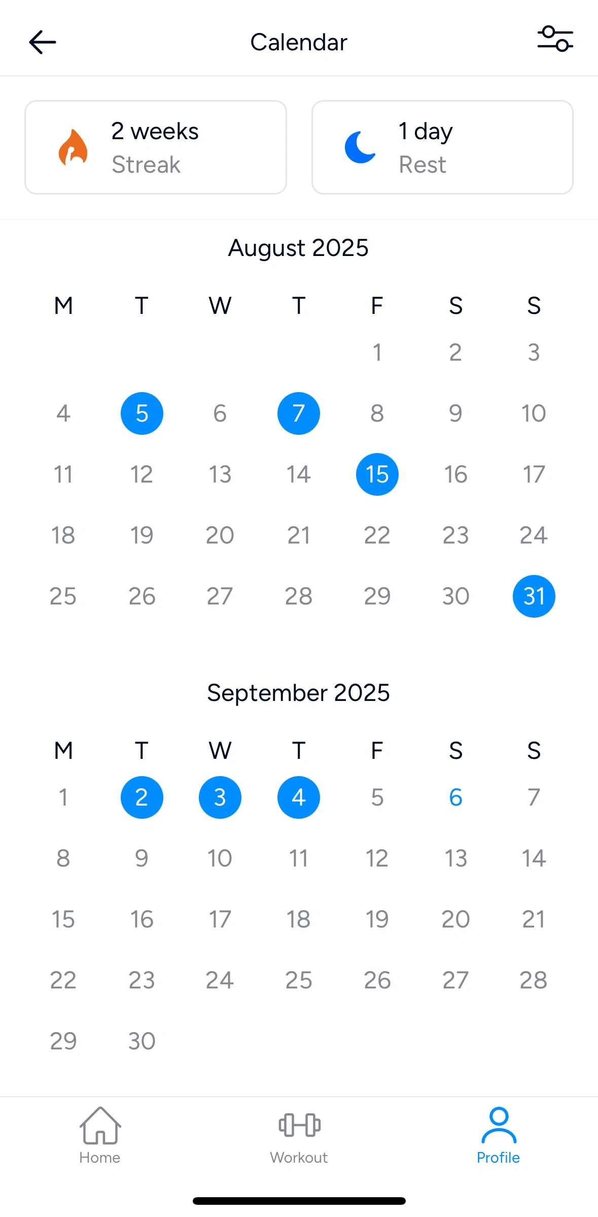 Hevy Screen screen in the Changing calendar settings flow
