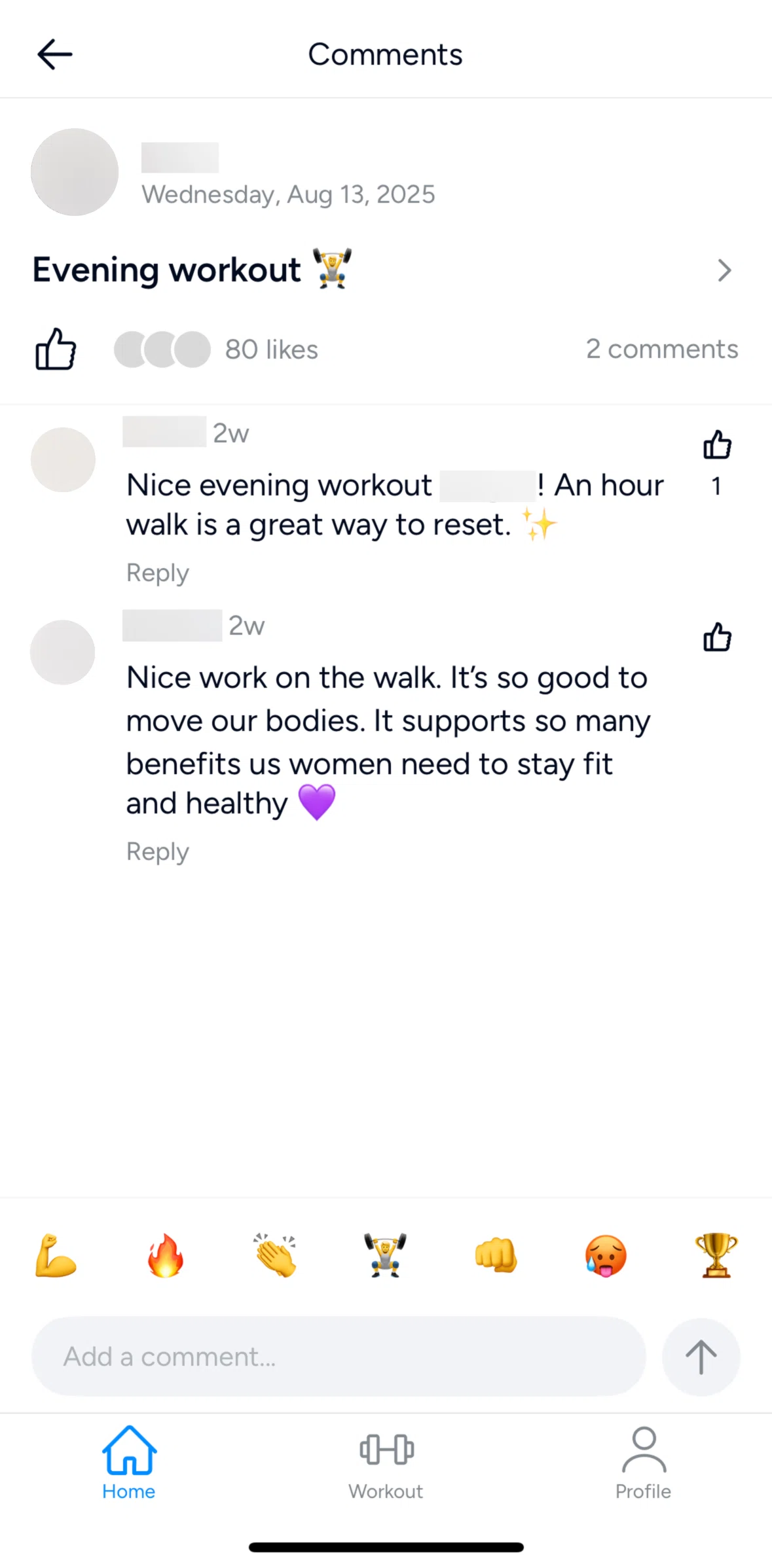 Hevy Screen screen in the Comment likes flow
