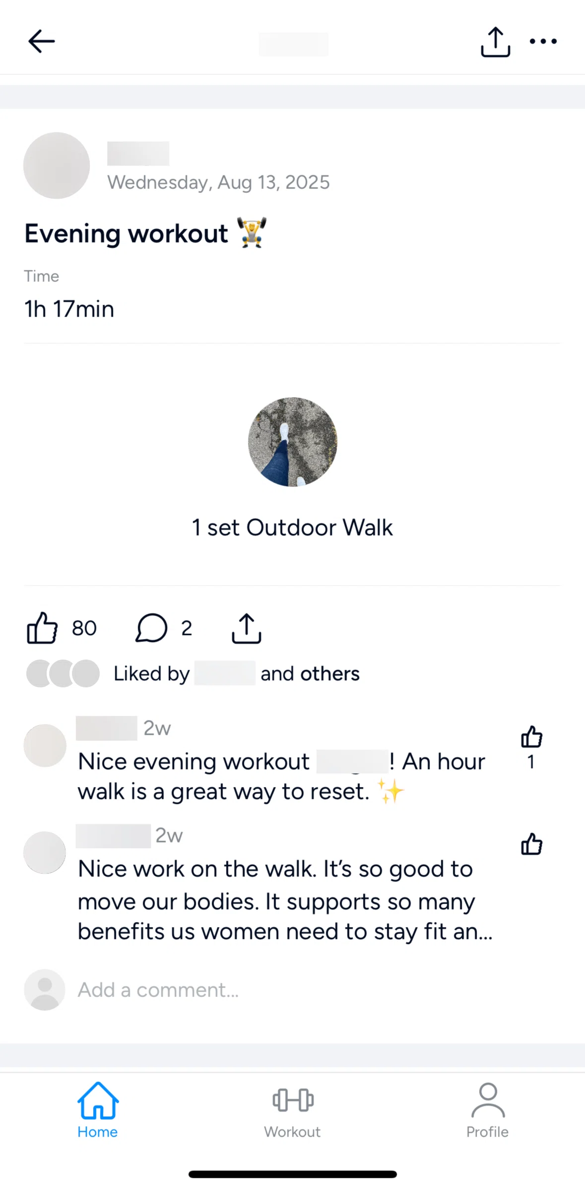 Hevy Screen screen in the Commenting on a workout flow