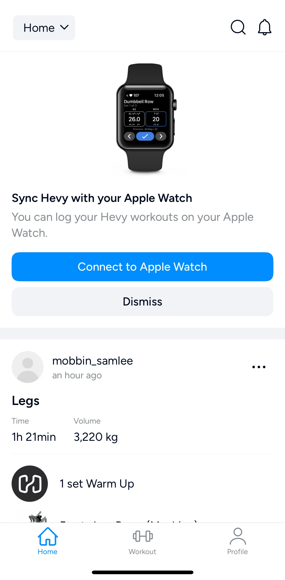 Hevy Screen screen in the Connect to Apple Watch flow