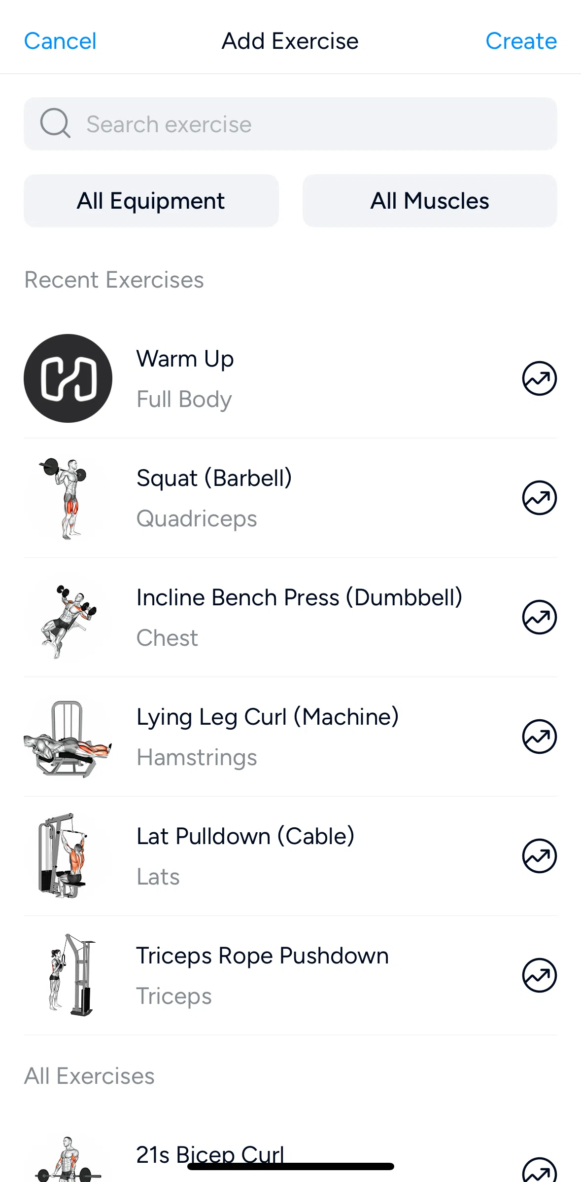 Hevy Screen screen in the Creating an exercise flow