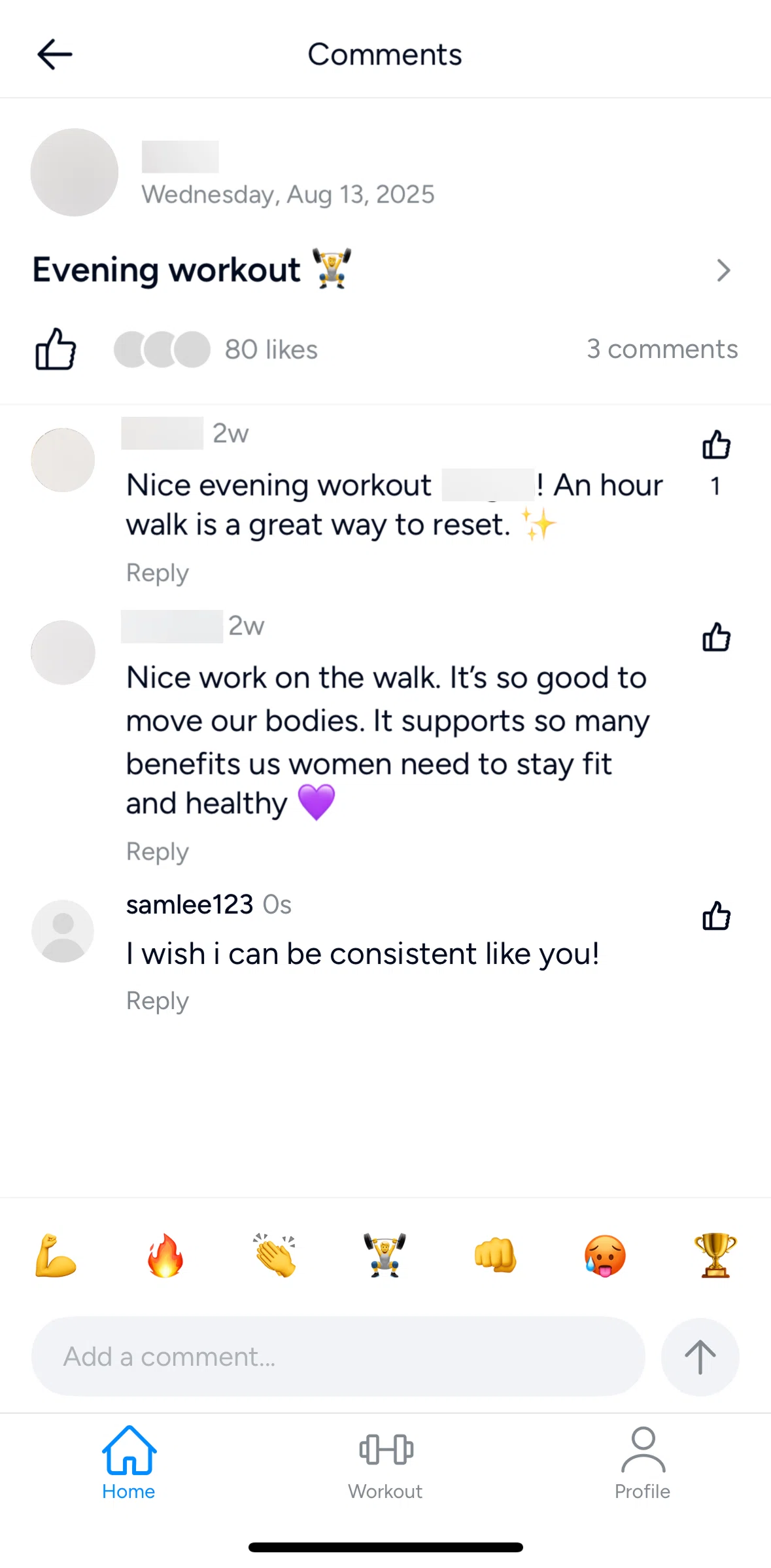 Hevy Screen screen in the Deleting a comment flow