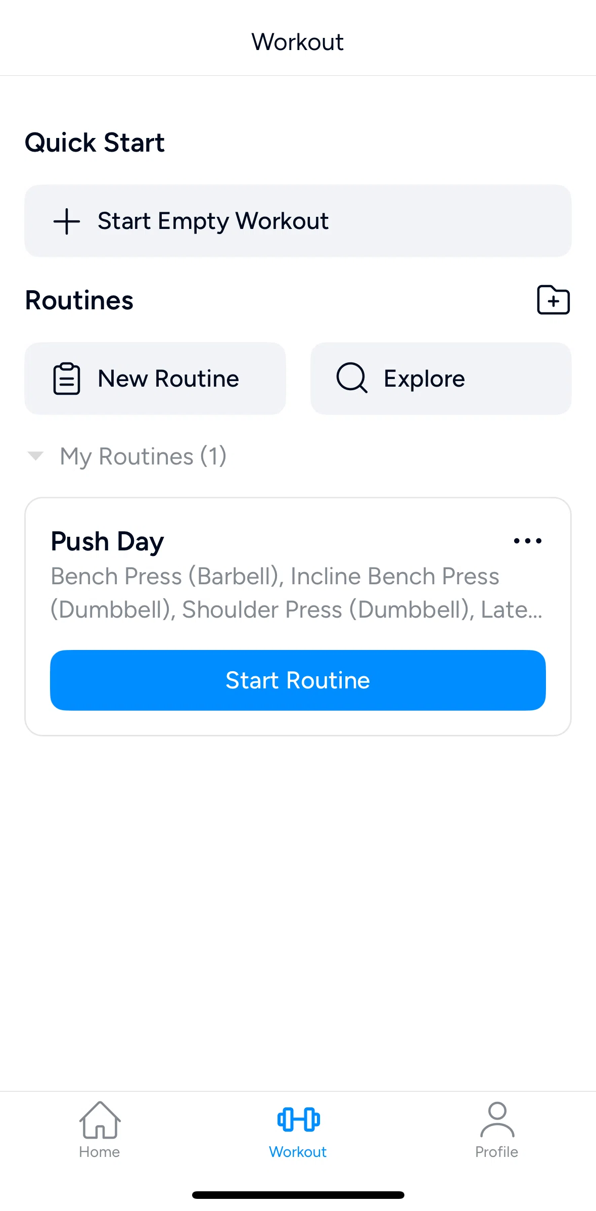 Hevy Screen screen in the Duplicating a routine flow