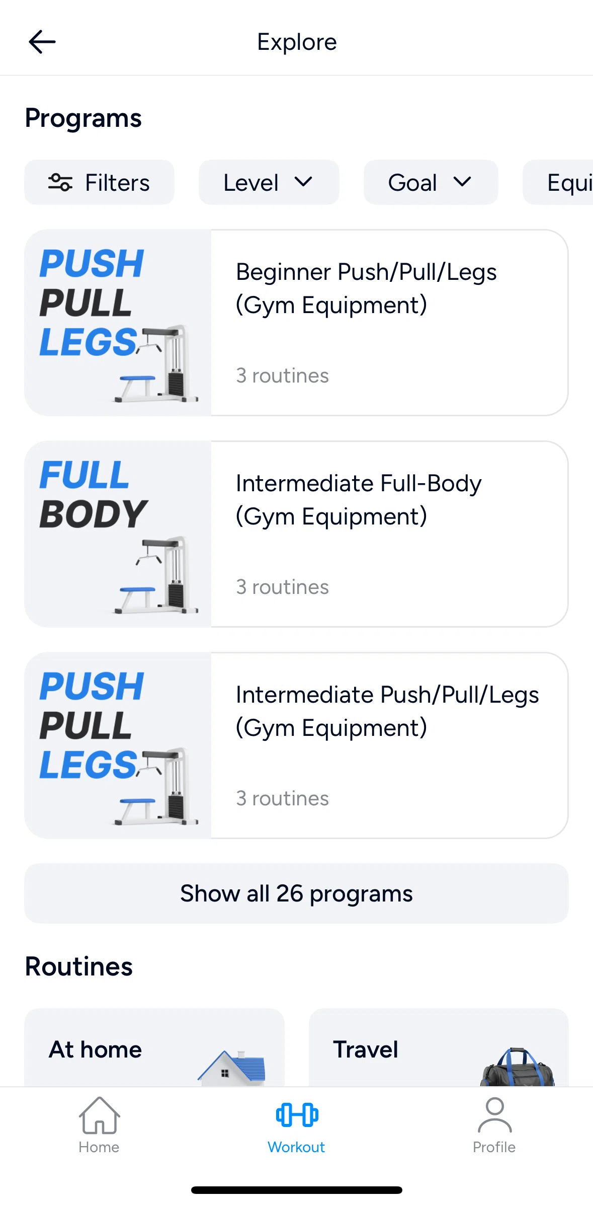 Hevy Screen screen in the Filtering programs flow