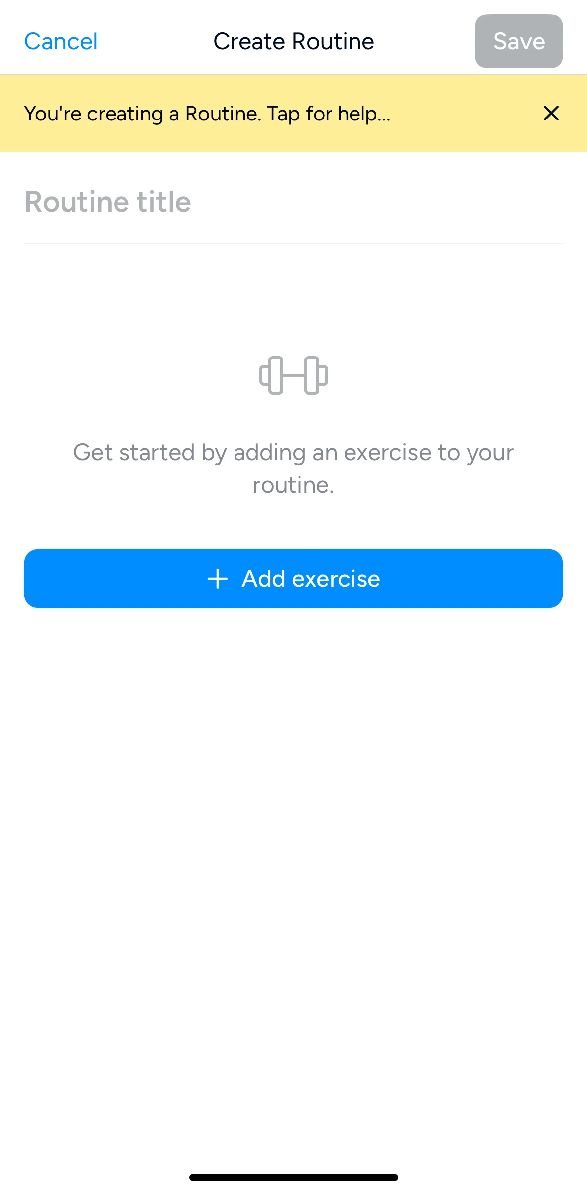 Hevy Screen screen in the Routine help flow