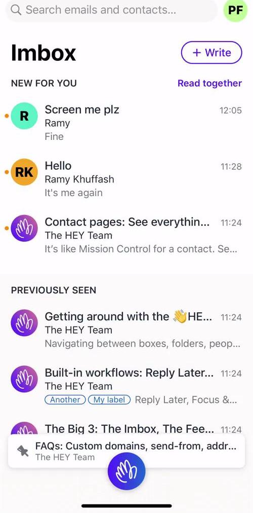 Hey Imbox screen in the Searching flow