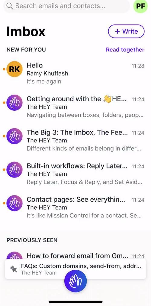Hey Imbox screen in the Sending flow