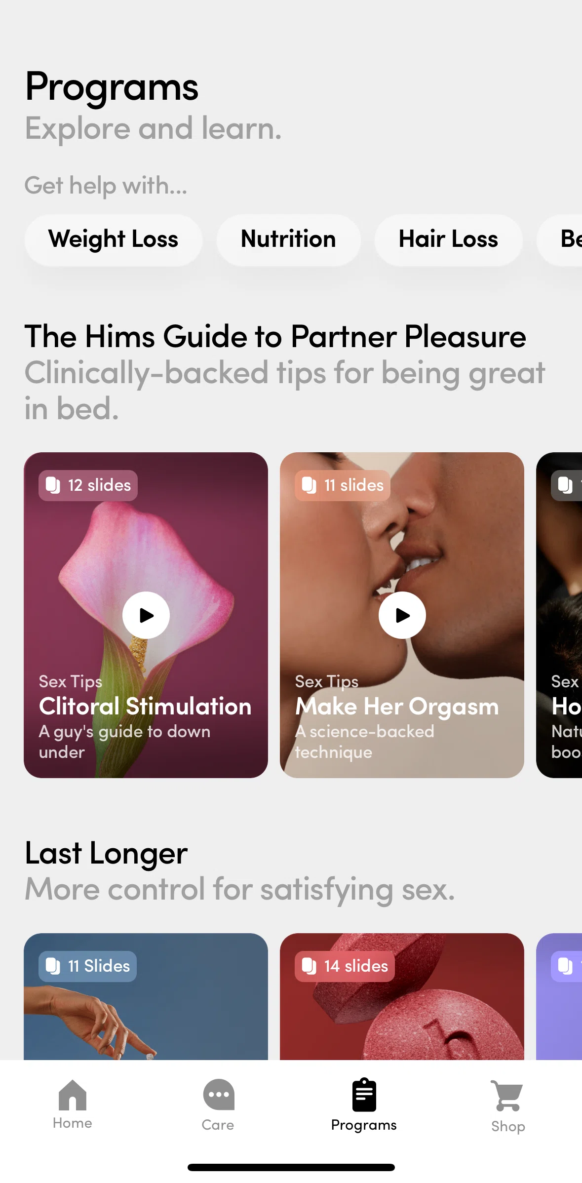 Hims Screen screen in the Browse program categories flow