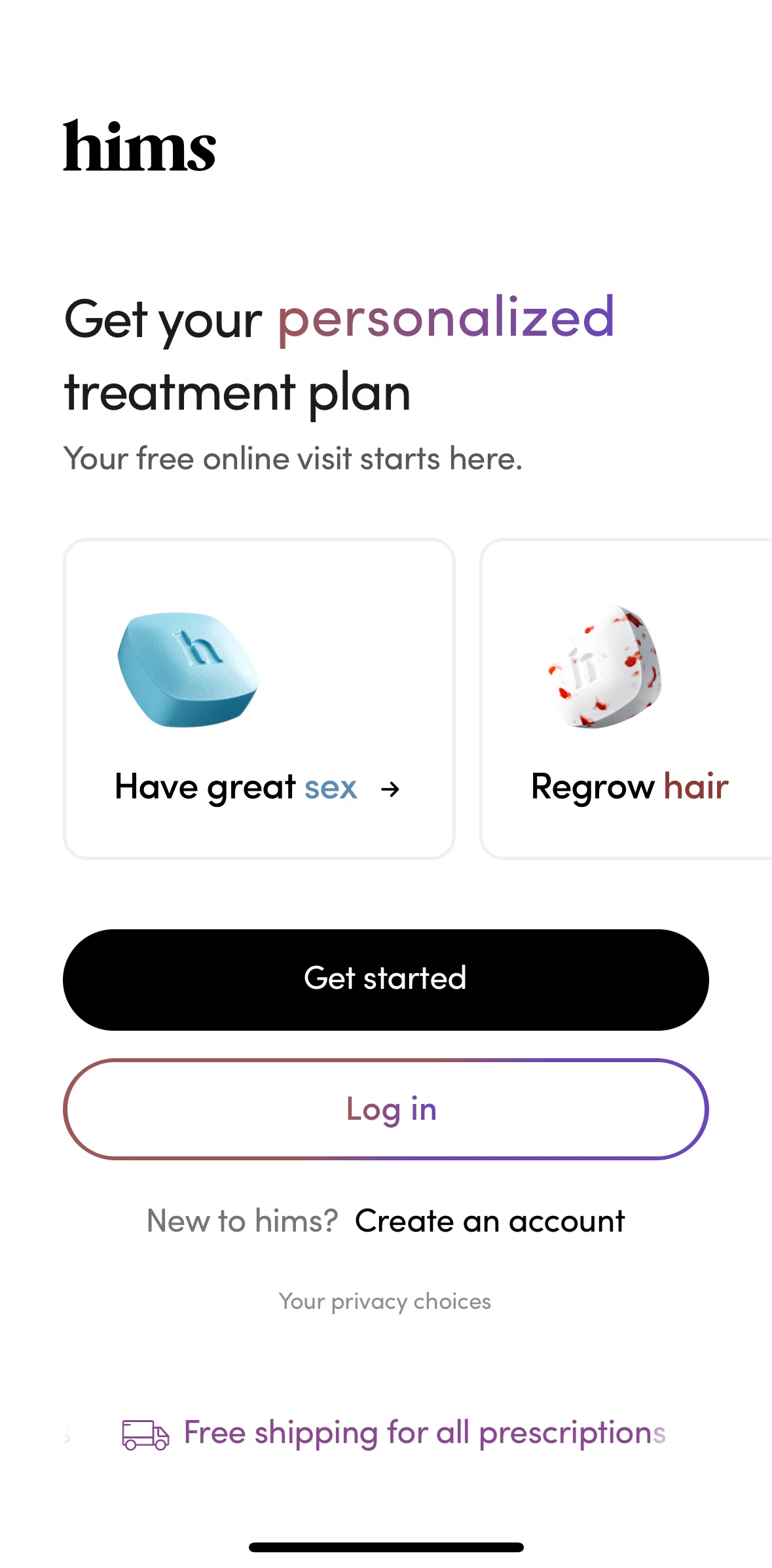 Hims Screen screen in the Logging in flow