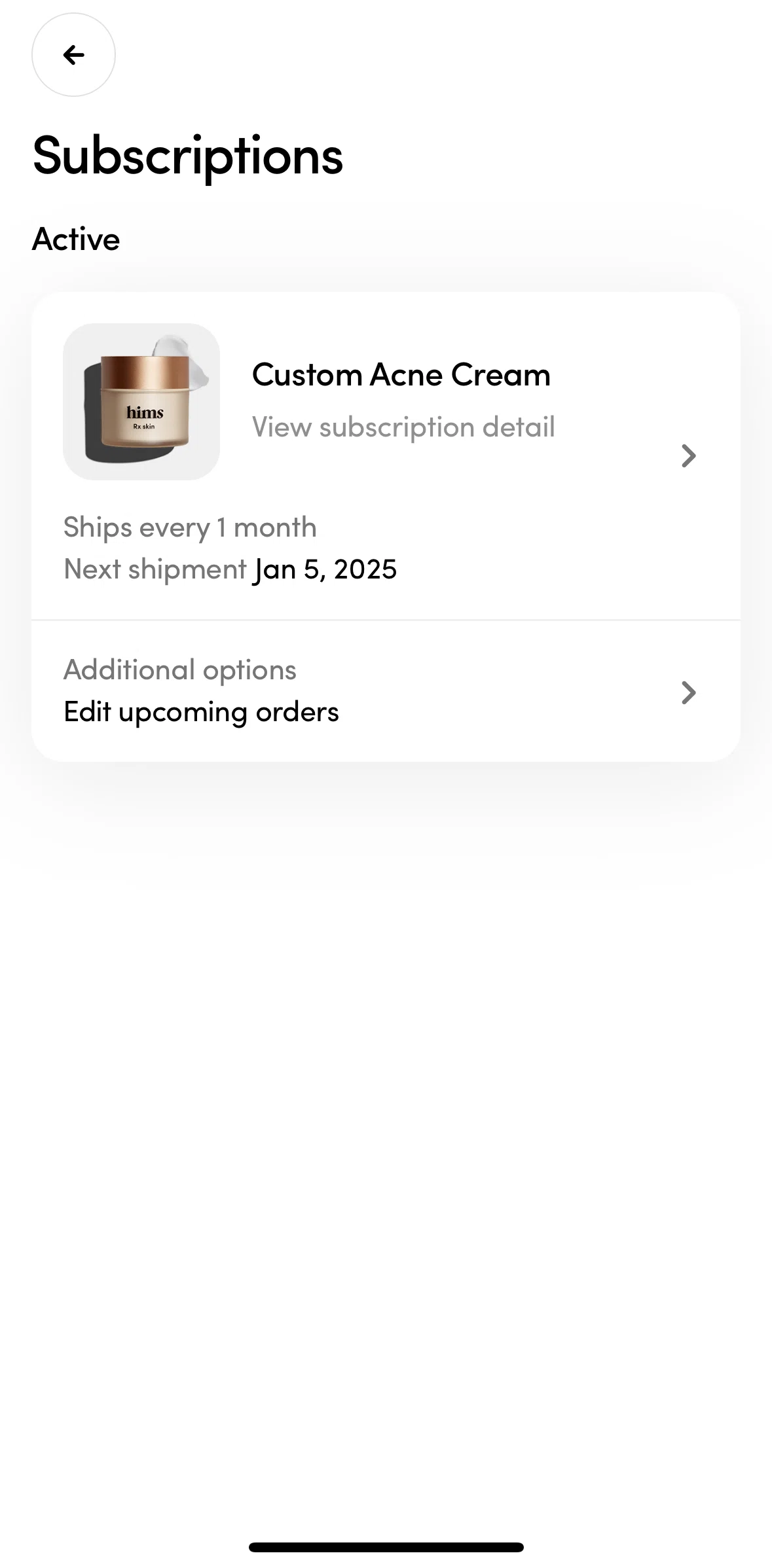 Hims Screen screen in the Manage subscription flow