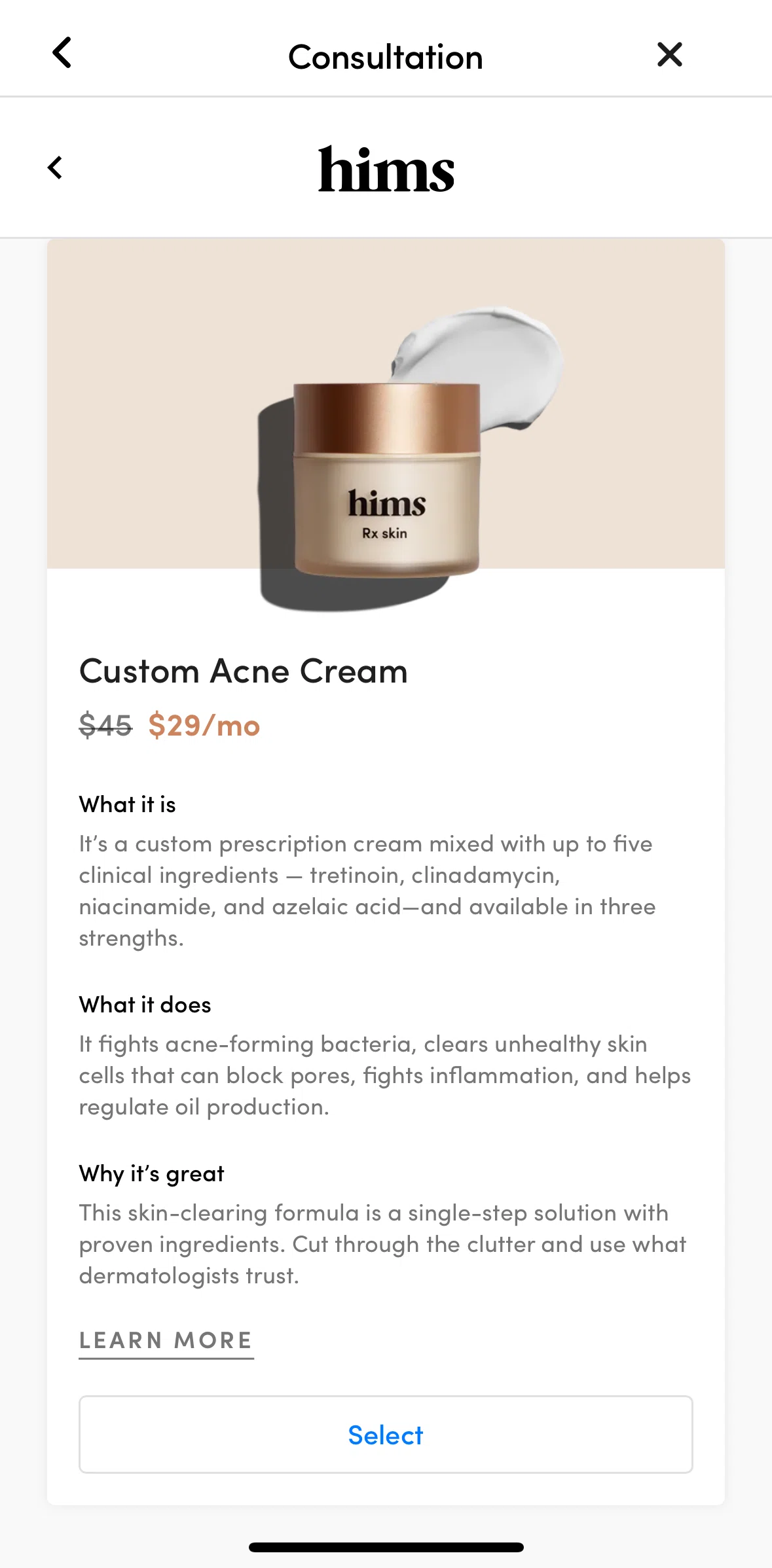 Hims Screen screen in the Purchasing a product flow