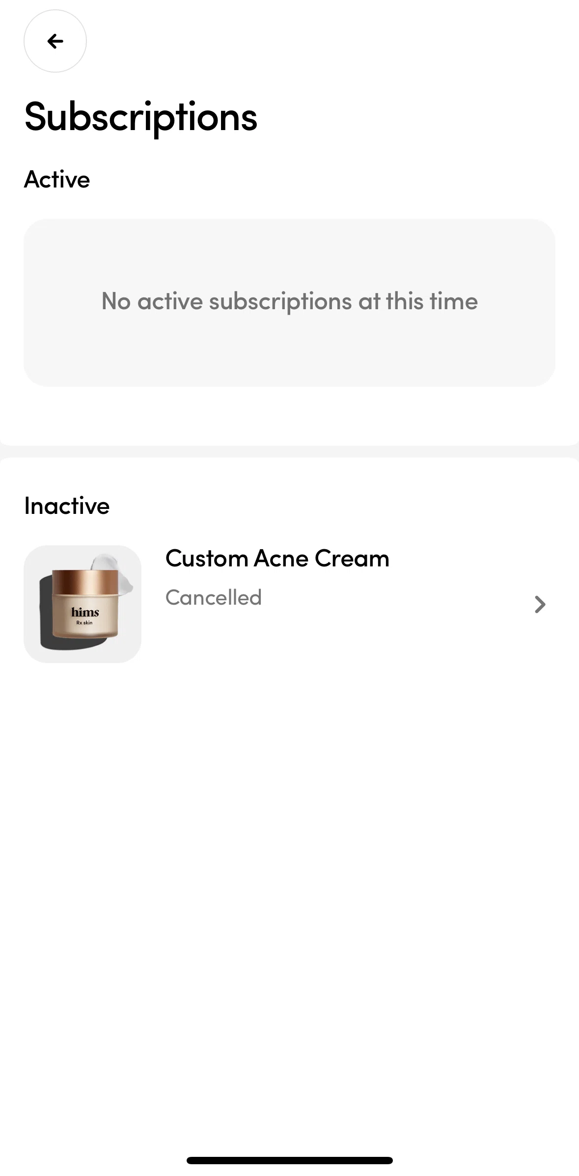 Hims Screen screen in the Reactivating subscription flow