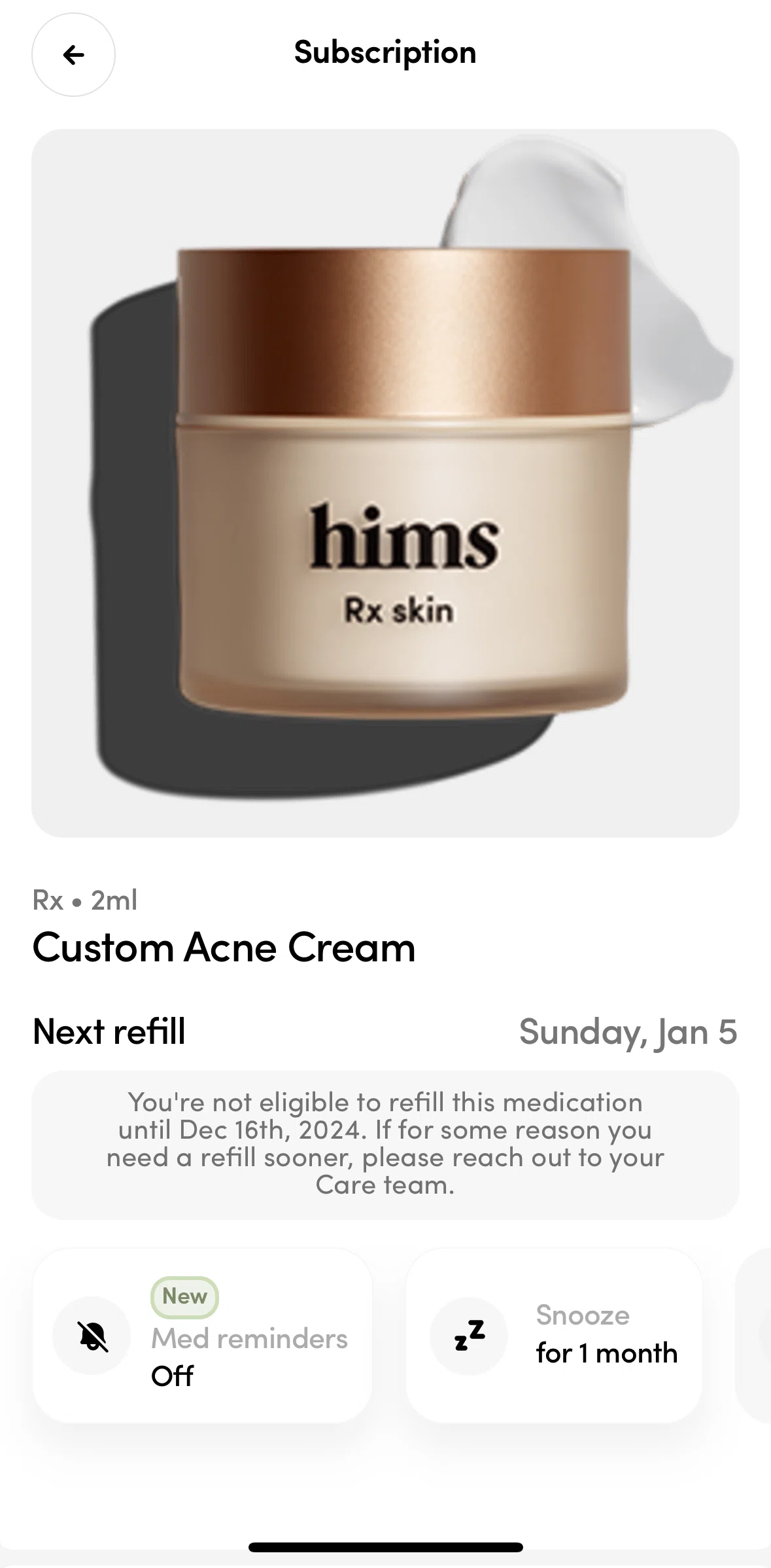 Hims Screen screen in the Setting a reminder flow