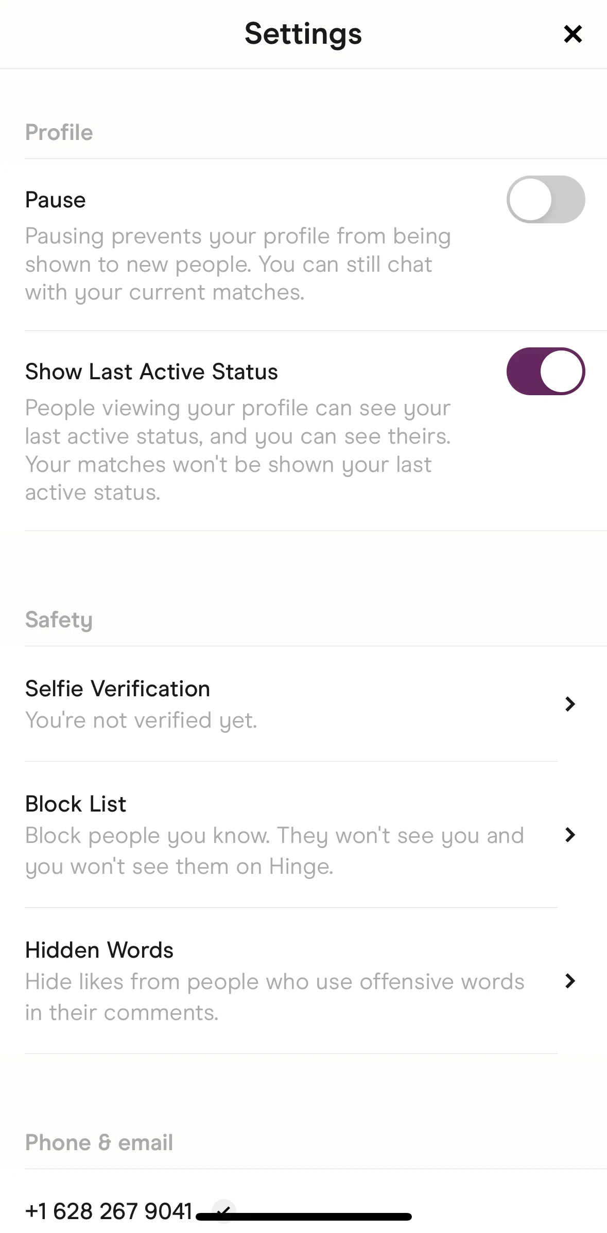 Hinge Screen screen in the Blocking a contact flow