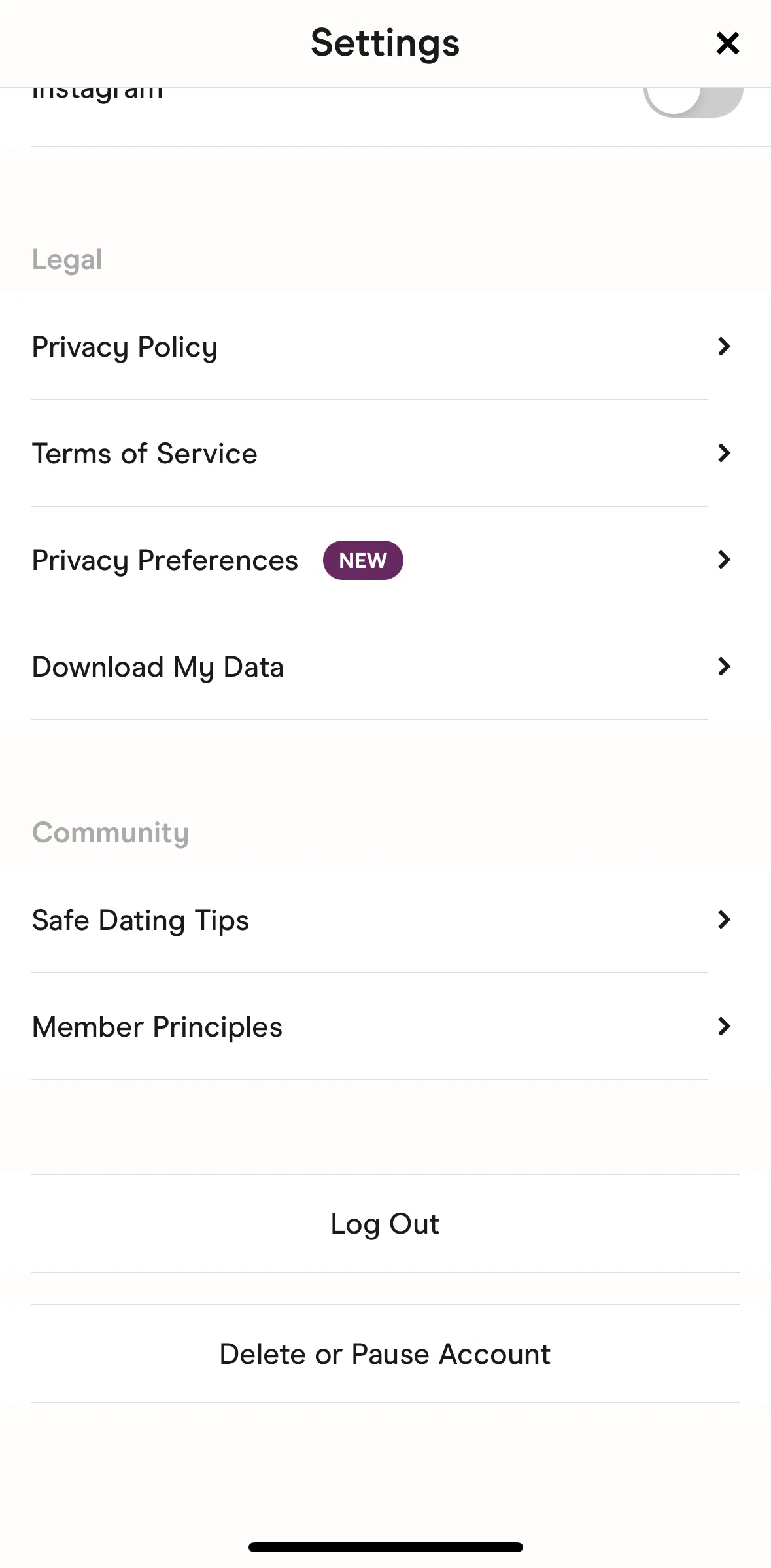 Hinge Screen screen in the Downloading data flow