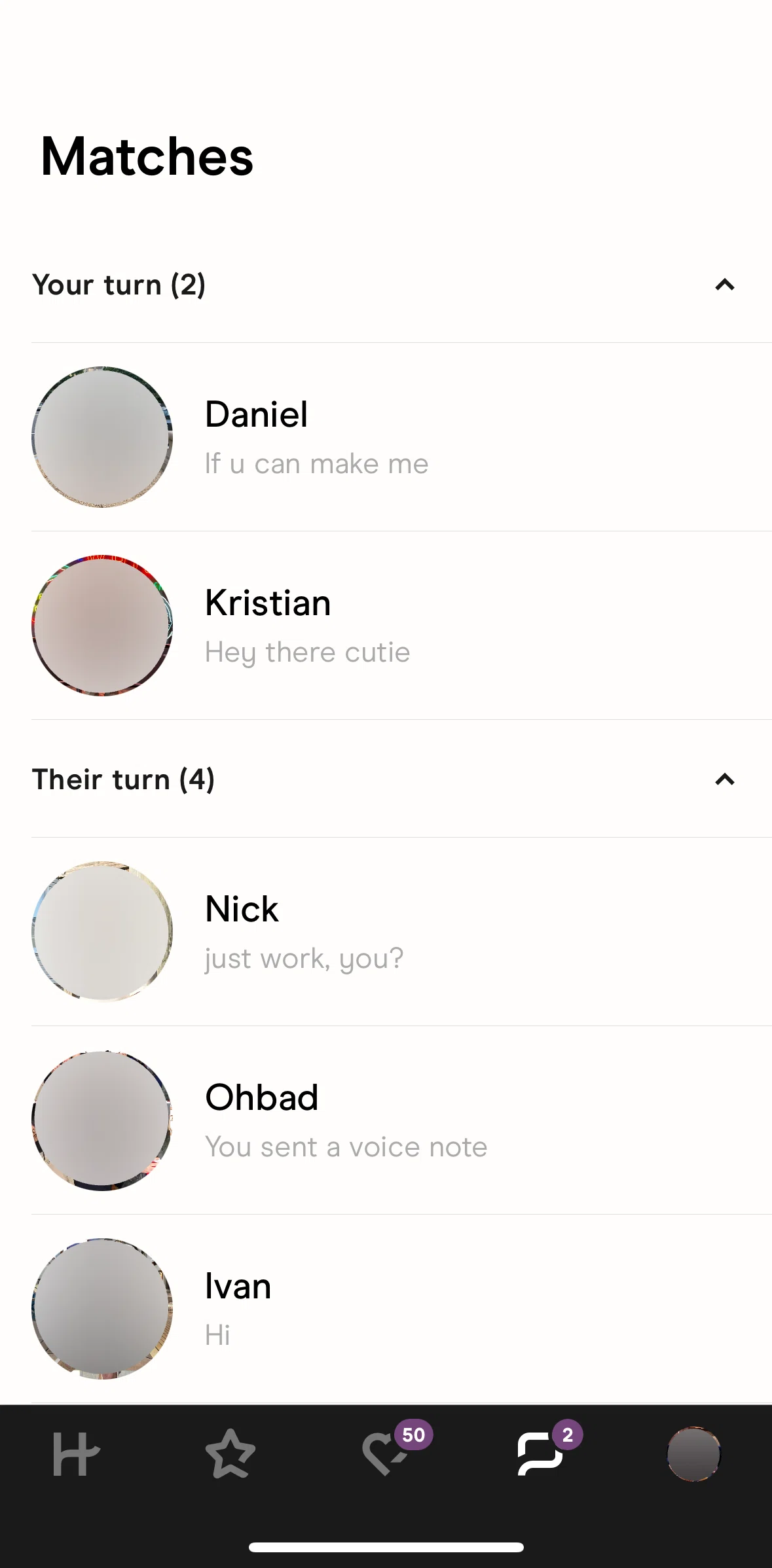 Hinge Screen screen in the Hiding a chat flow