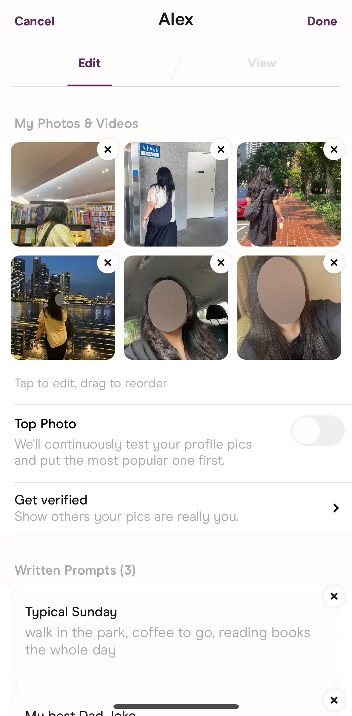 Hinge Screen screen in the Profile preview flow