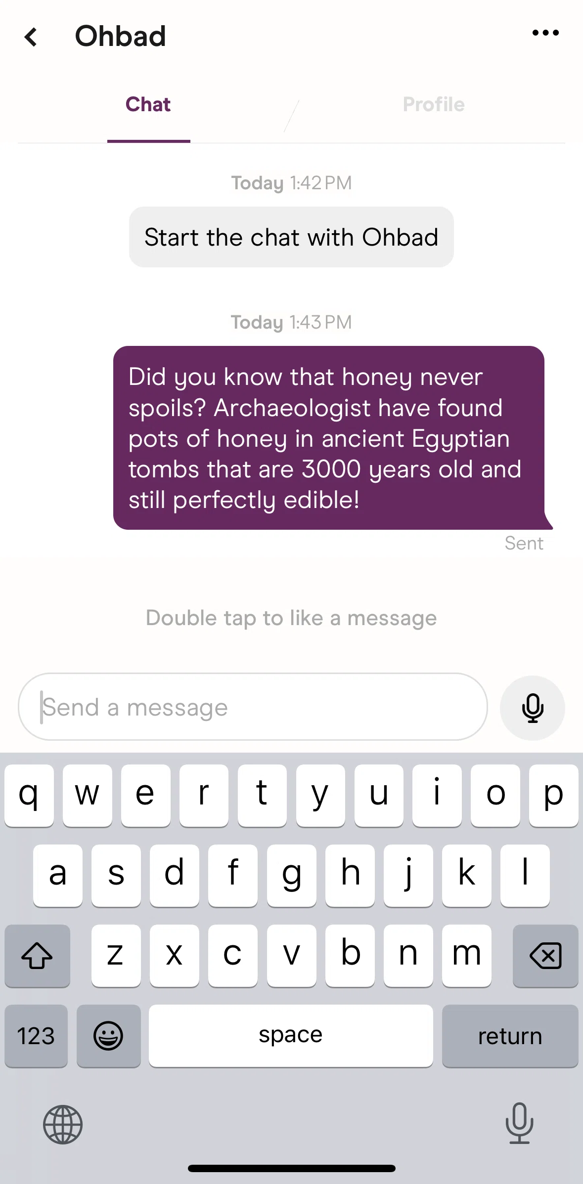Hinge Screen screen in the Sending a voice note flow