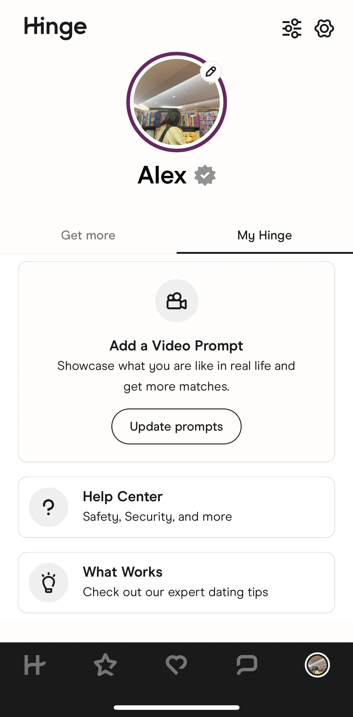 Hinge Screen screen in the What works (dating tips) flow