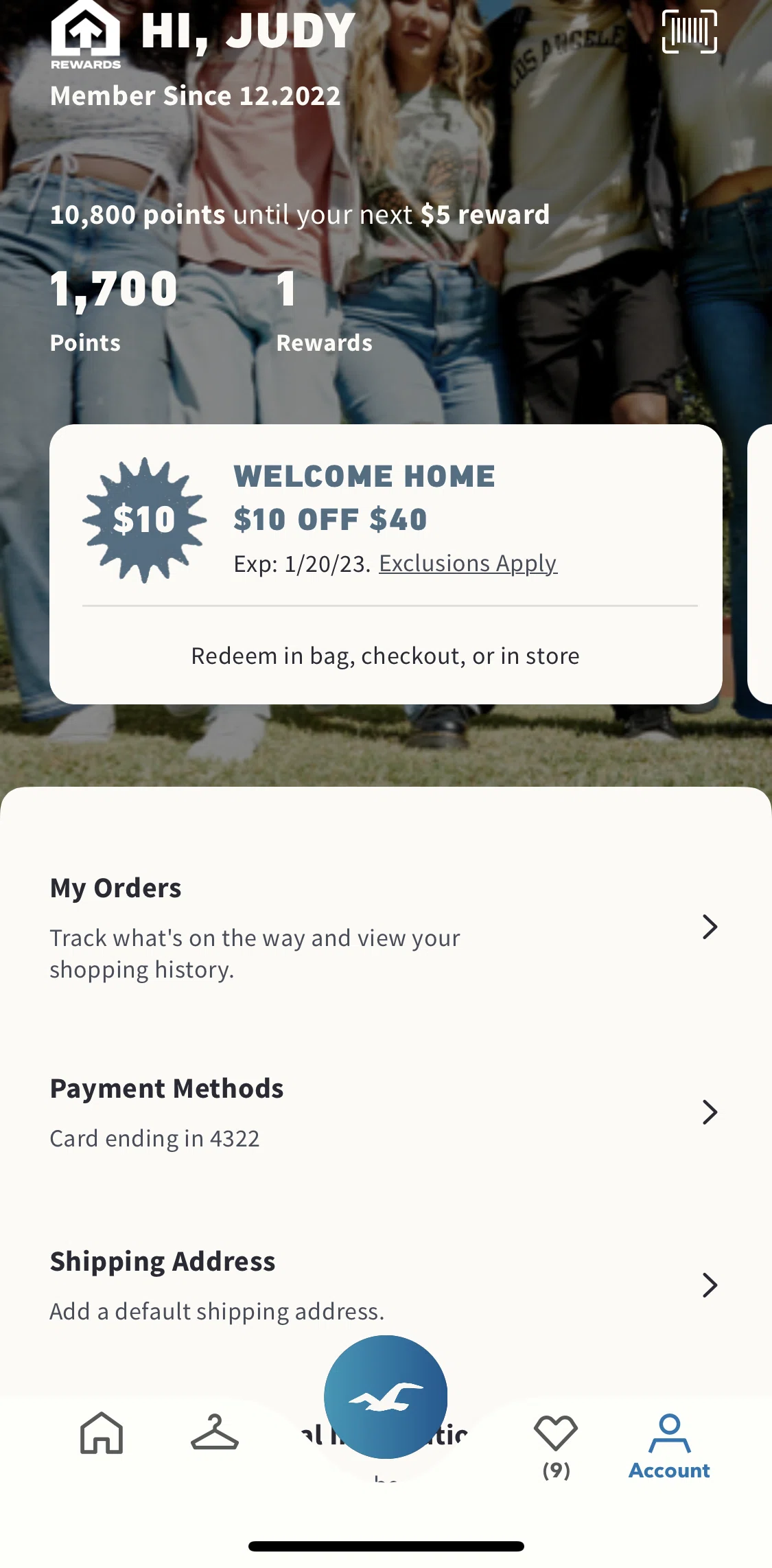 Hollister Co. Screen screen in the Account flow