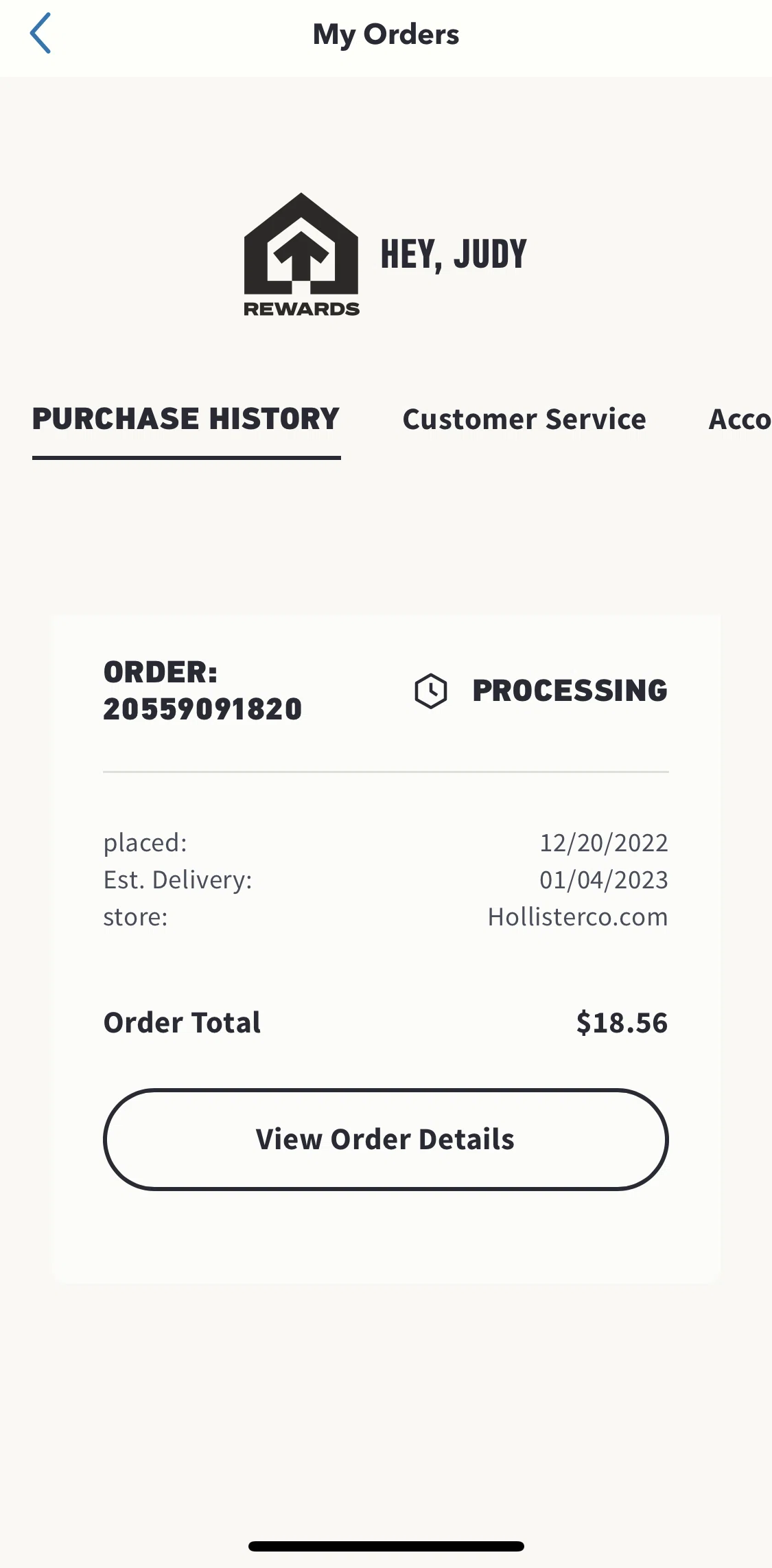 Hollister Co. Screen screen in the Hollister house rewards flow