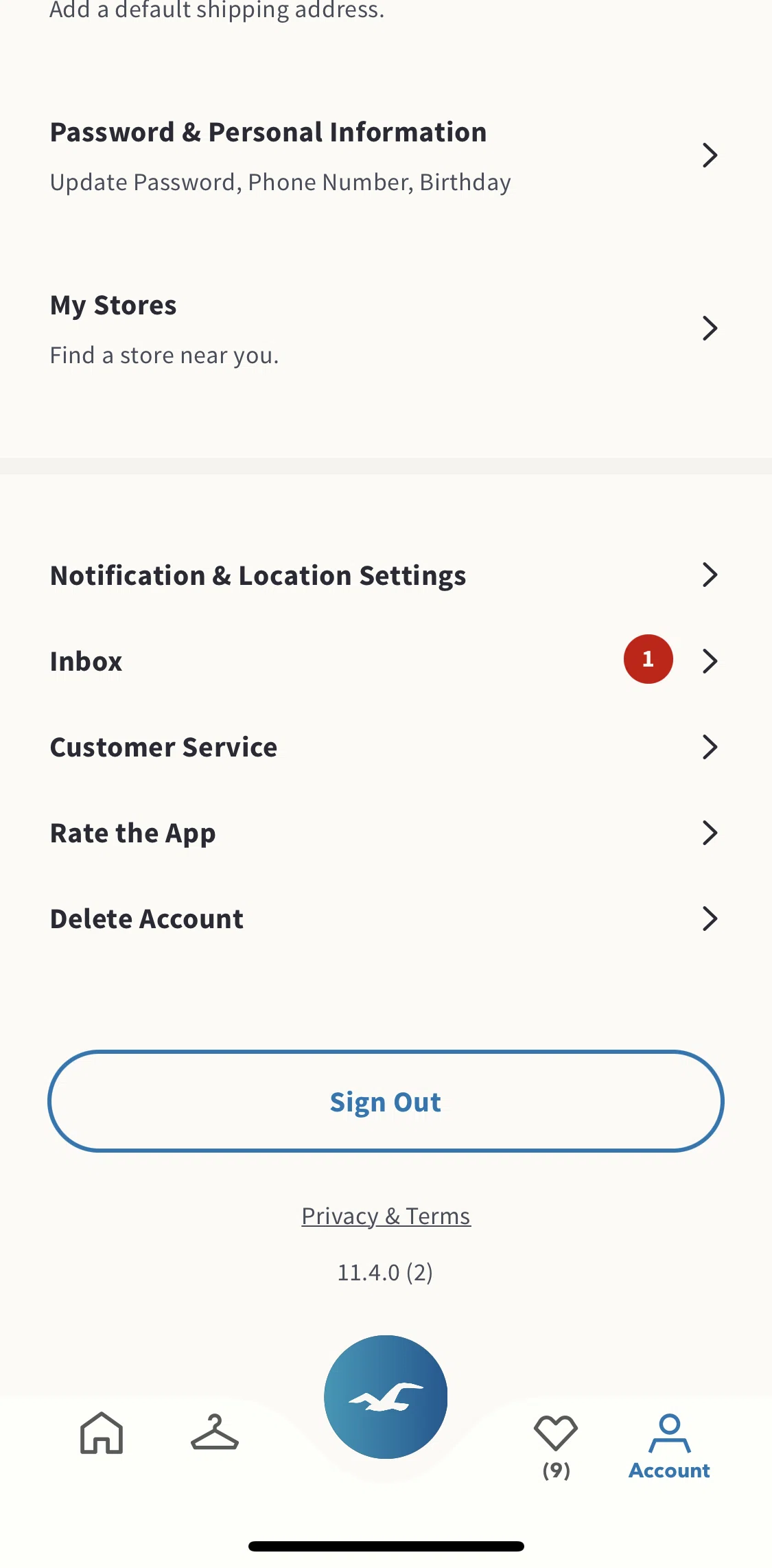 Hollister Co. Screen screen in the Logging out flow
