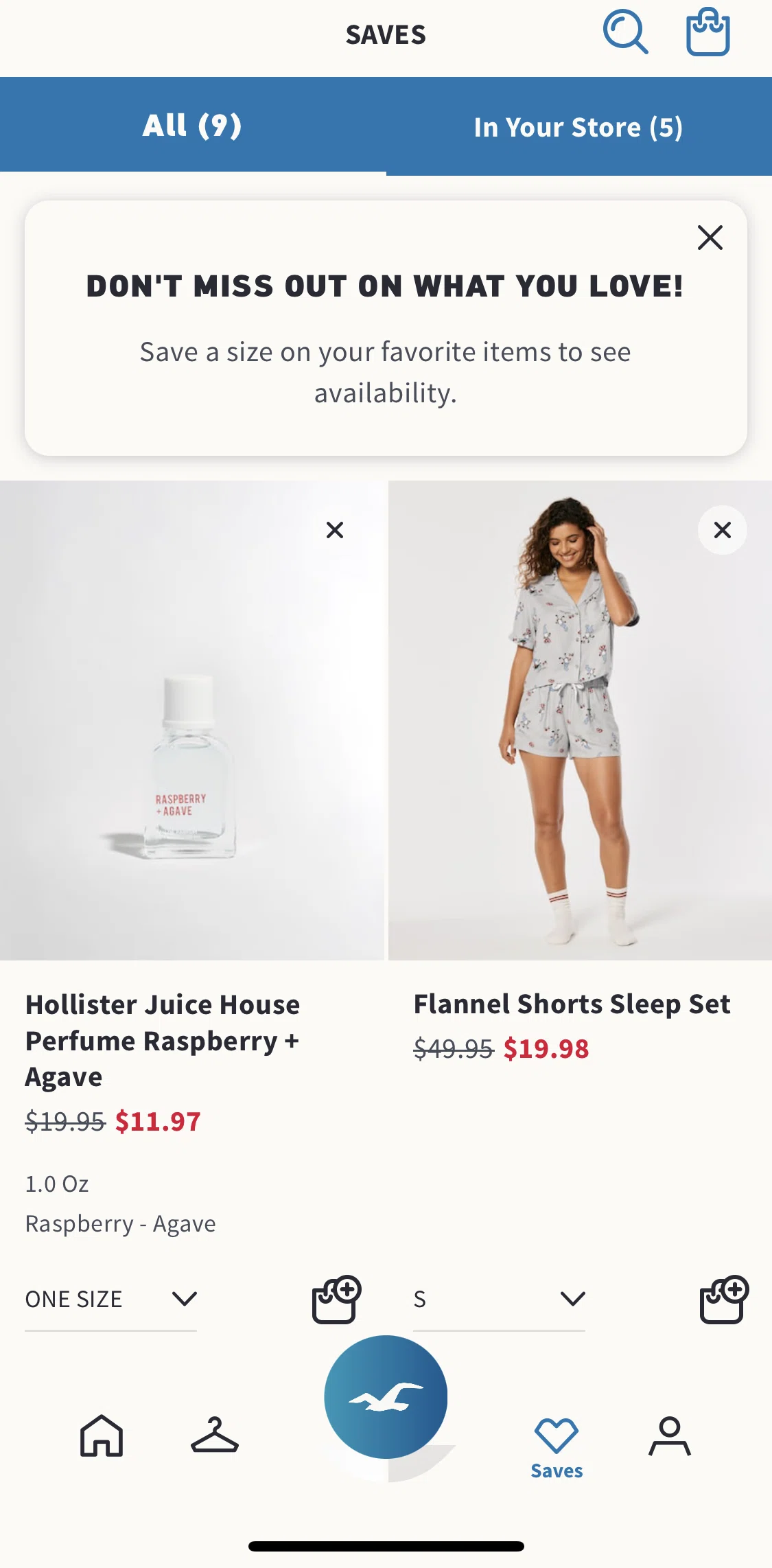 Hollister Co. Screen screen in the Saves flow