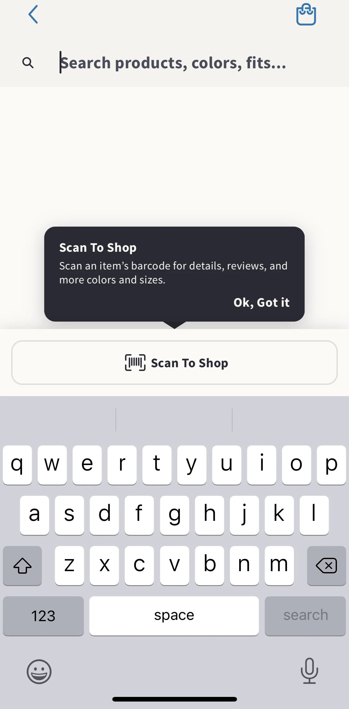 Hollister Co. Screen screen in the Scan to shop flow