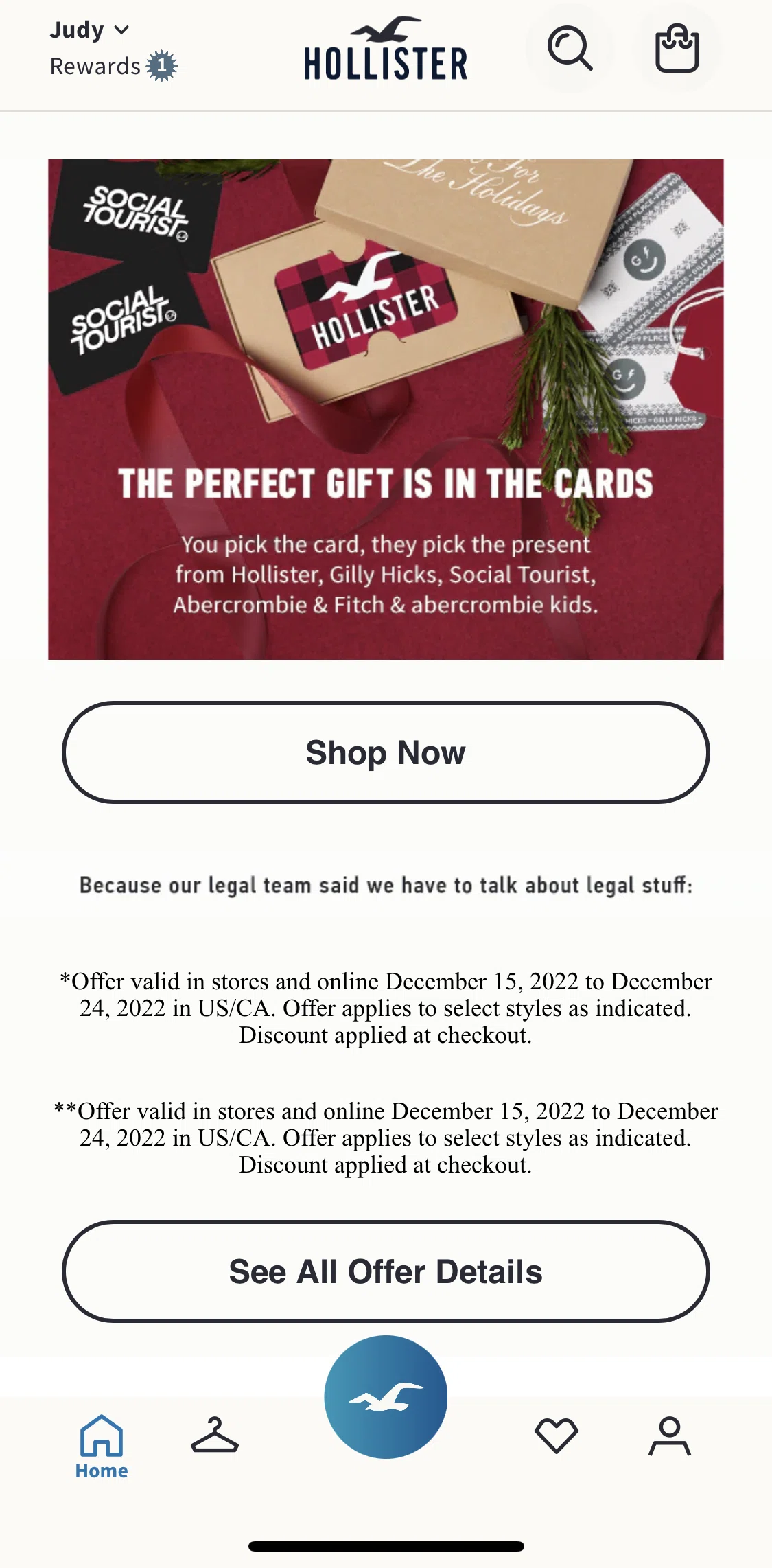 Hollister Co. Screen screen in the See all offer details flow