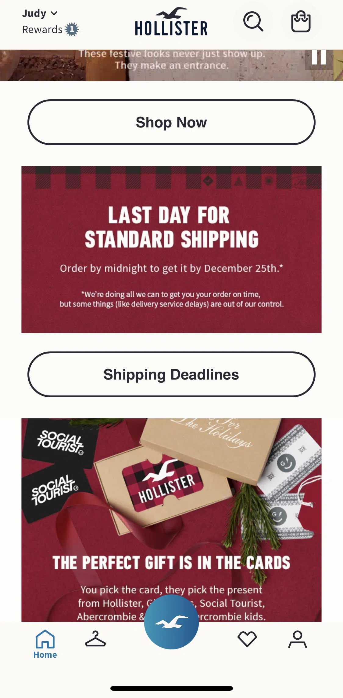 Hollister Co. Screen screen in the Shipping deadlines flow