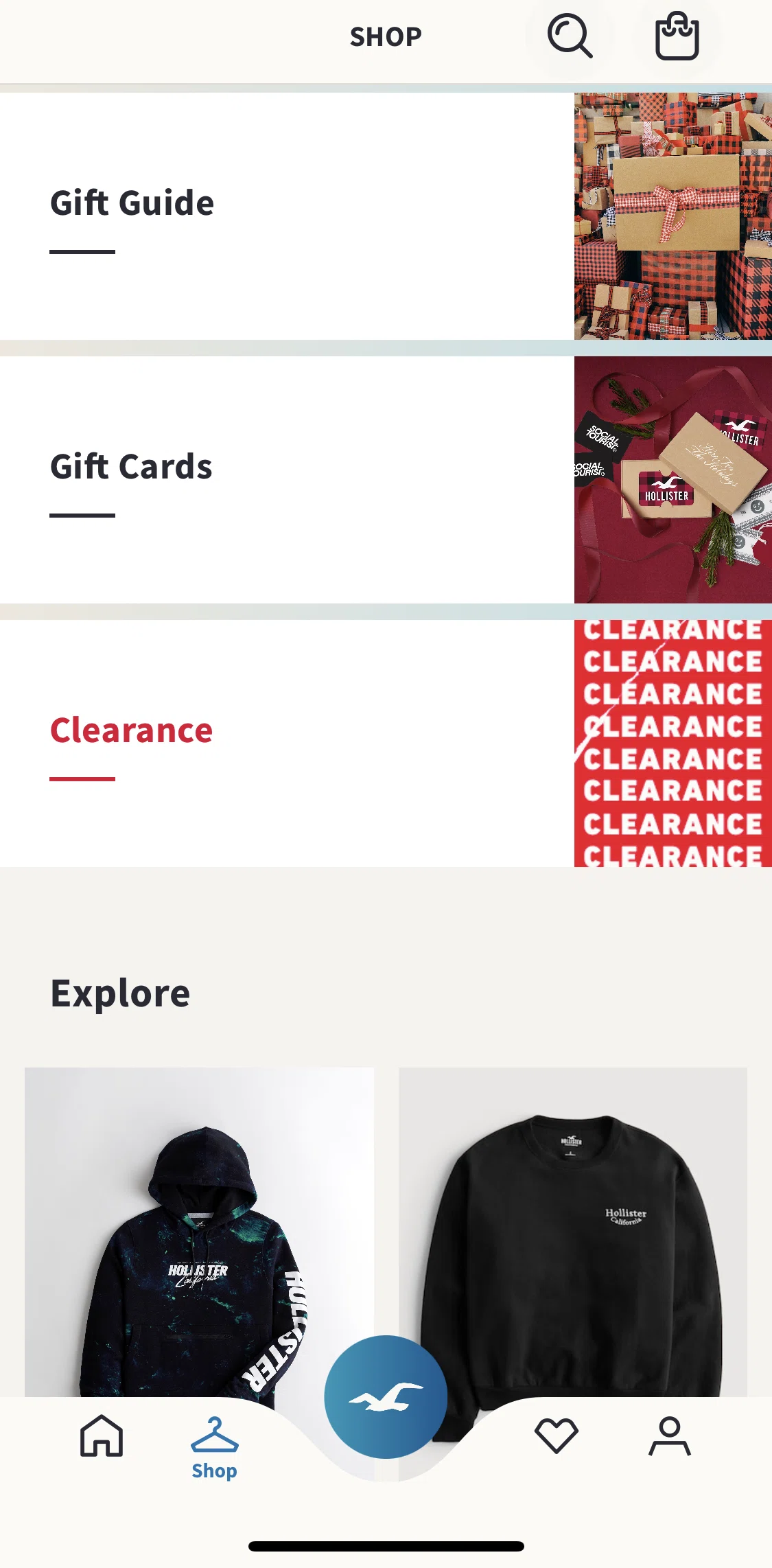 Hollister Co. Screen screen in the View gift guide collection flow