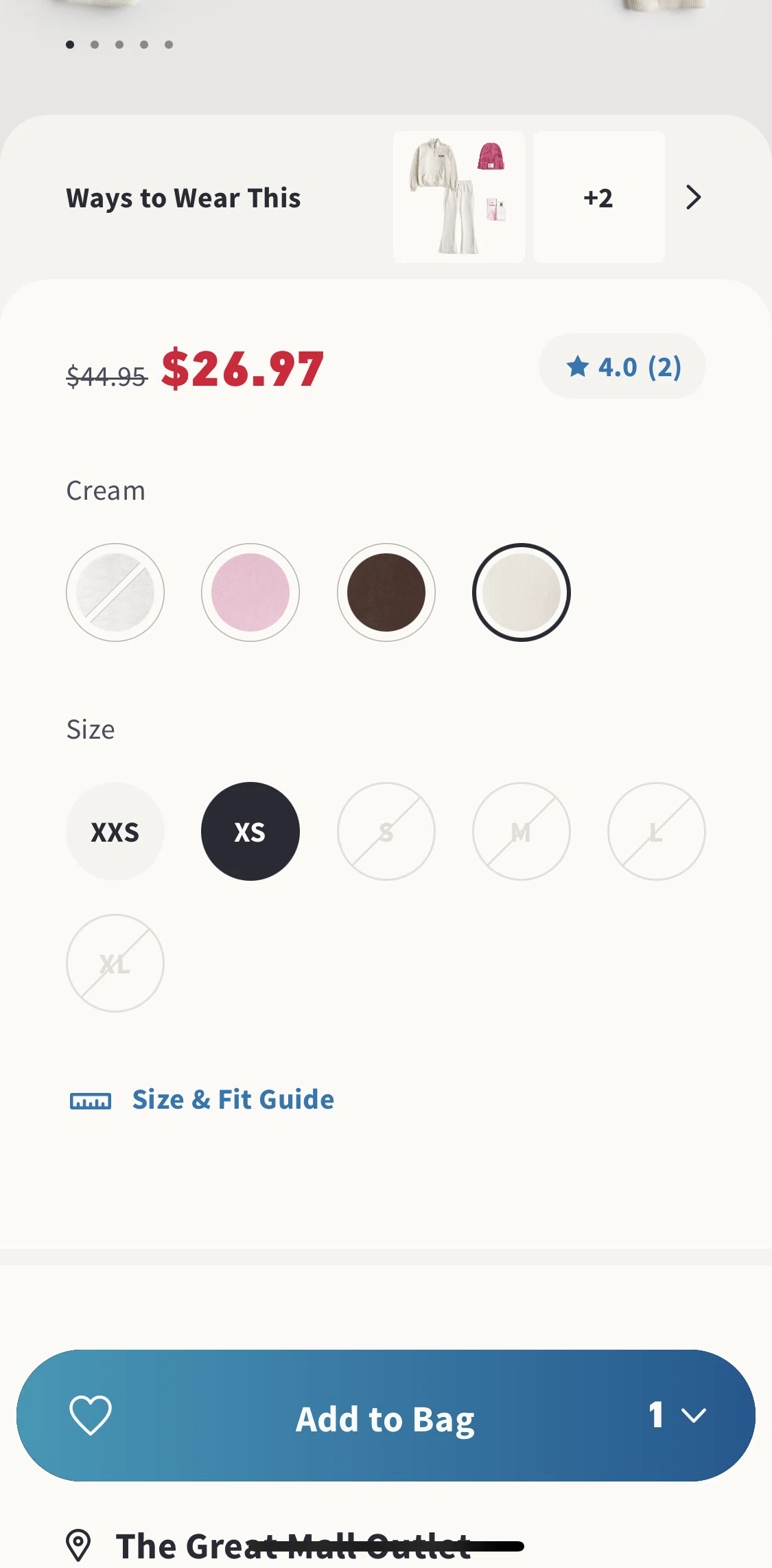 Hollister Co. Screen screen in the View size guide flow