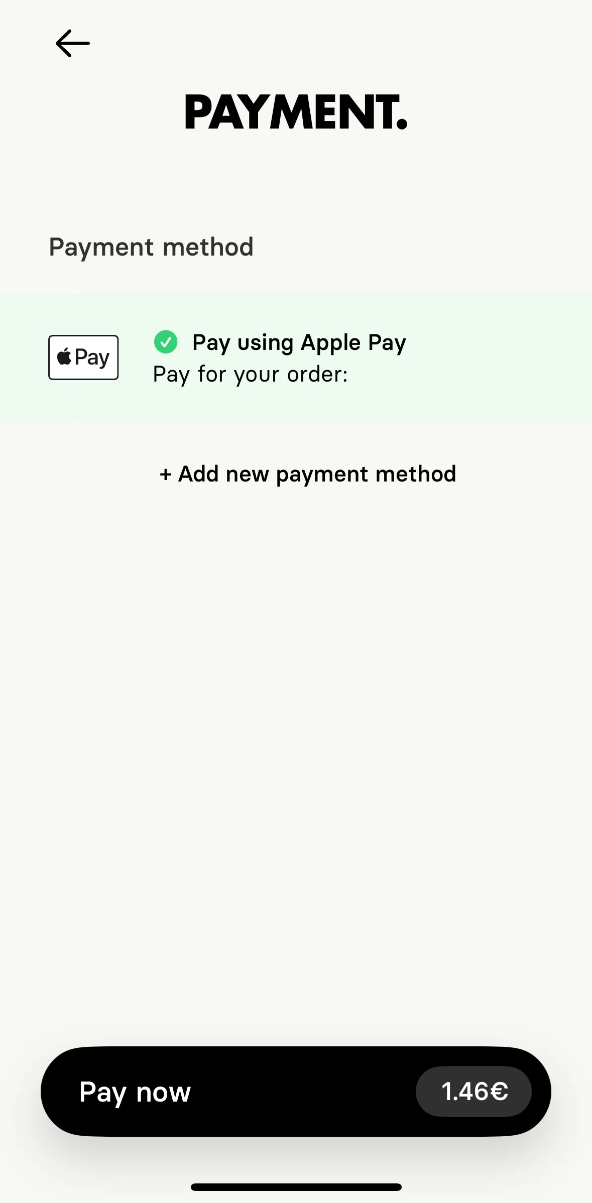 Honest Greens Screen screen in the Adding a payment method flow