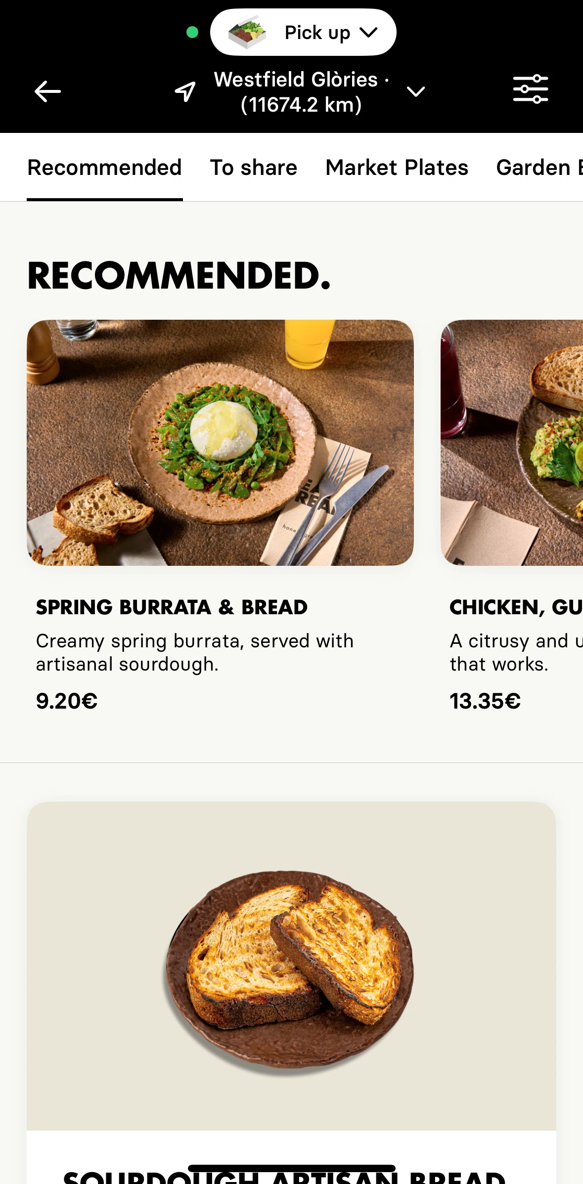 Honest Greens Screen screen in the Menu flow