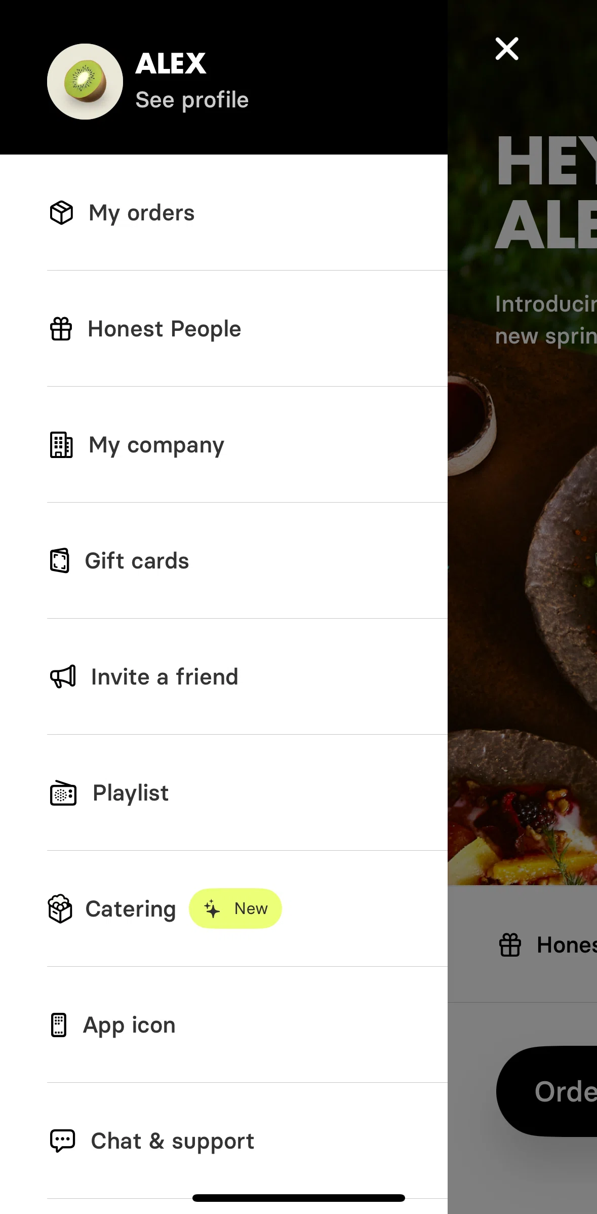 Honest Greens Screen screen in the My orders flow