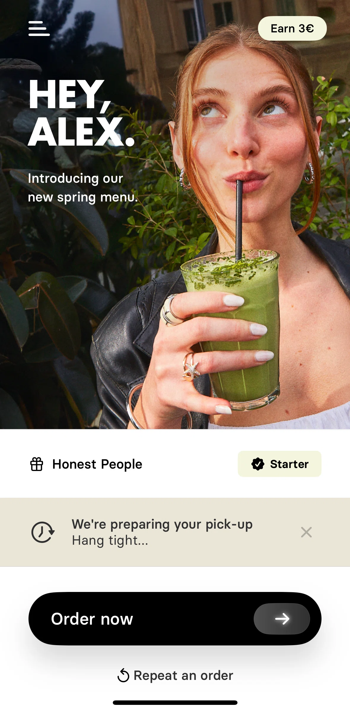 Honest Greens Screen screen in the Pick up detail flow