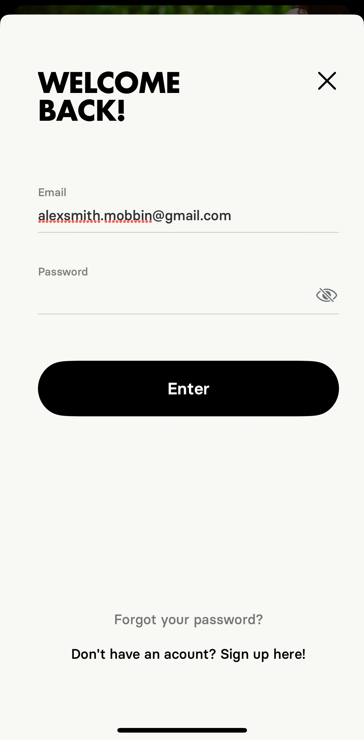Honest Greens Screen screen in the Resetting password flow