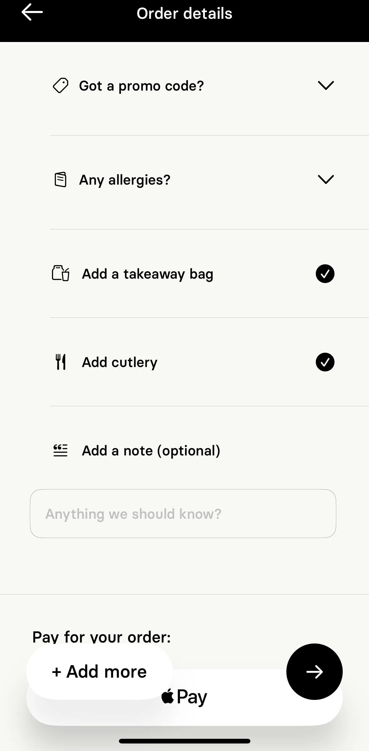 Honest Greens Screen screen in the Selecting allergies flow