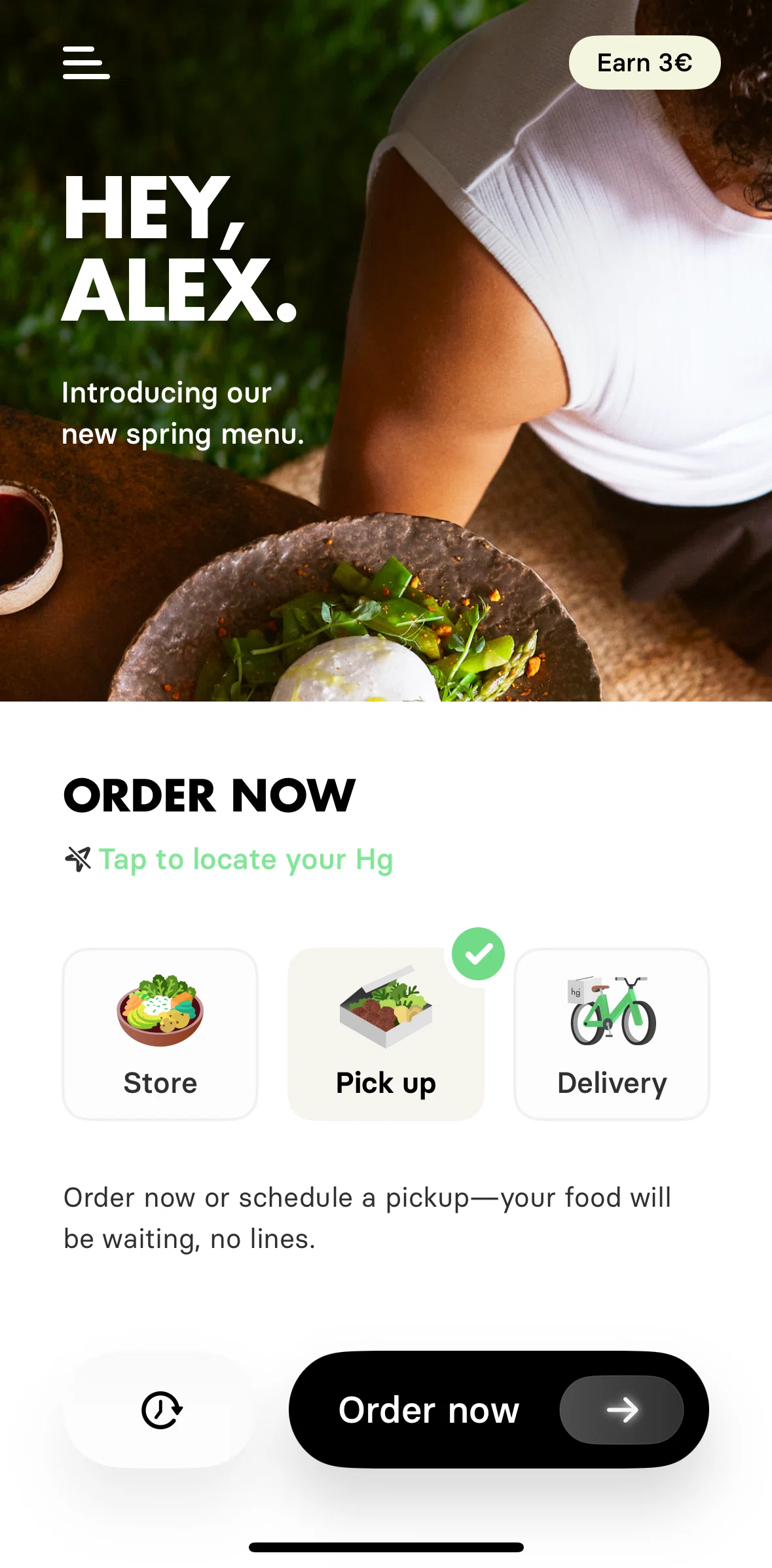 Honest Greens Screen screen in the Starting a new order (pick up) flow
