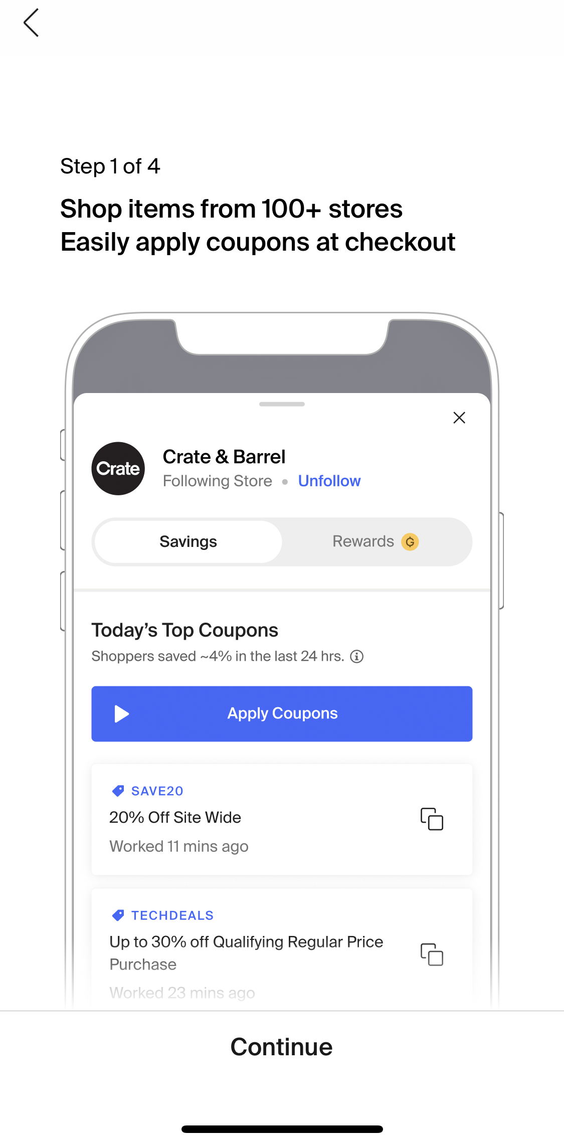 Honey Welcome slides screen in the General Browsing flow