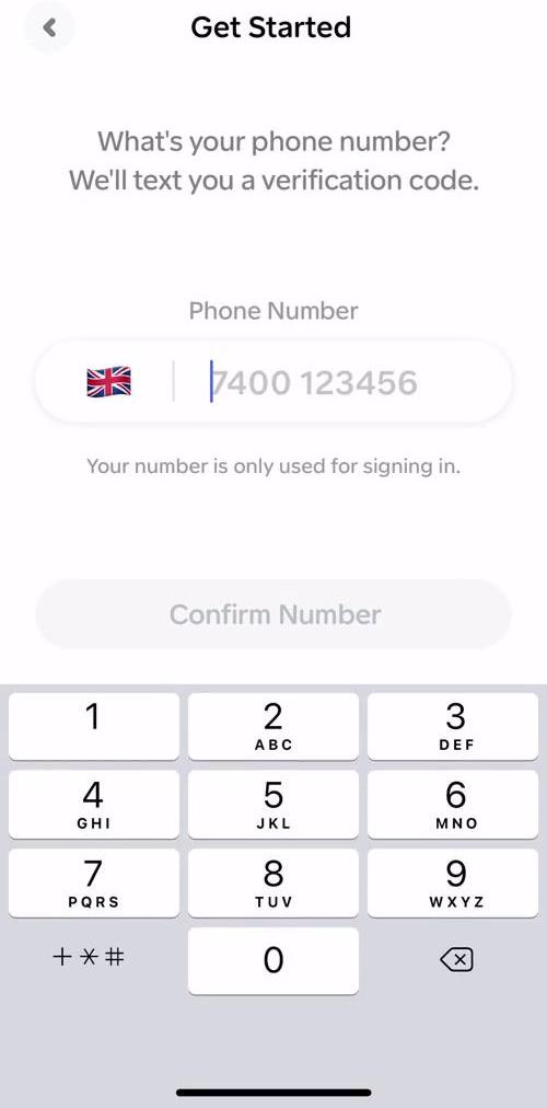 Honk Enter phone number screen in the Onboarding flow