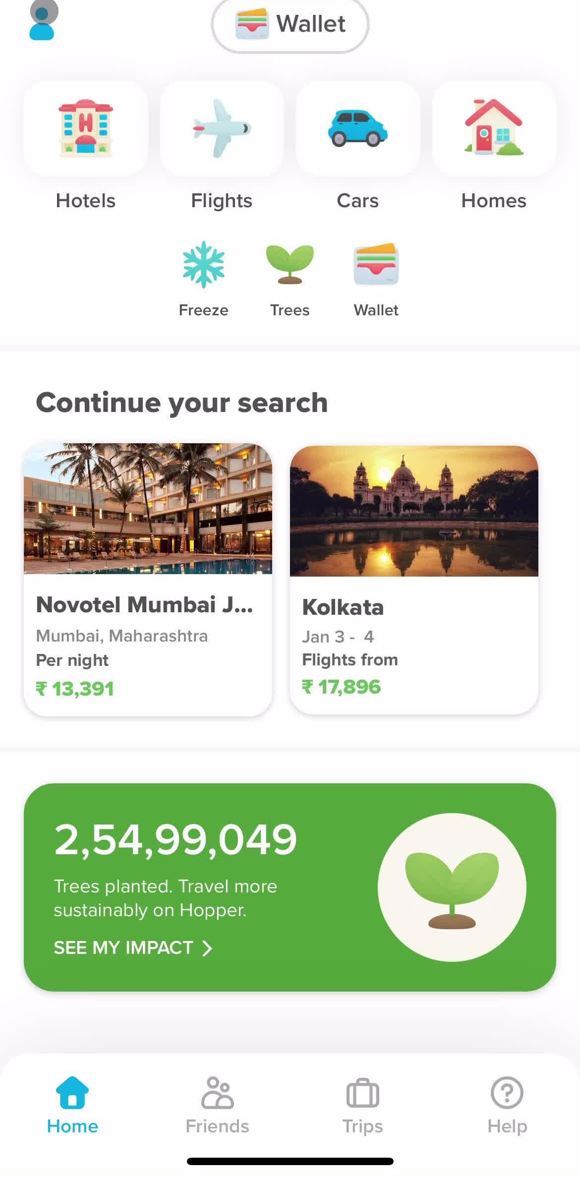 Hopper Home screen in the Adding Payment Details flow