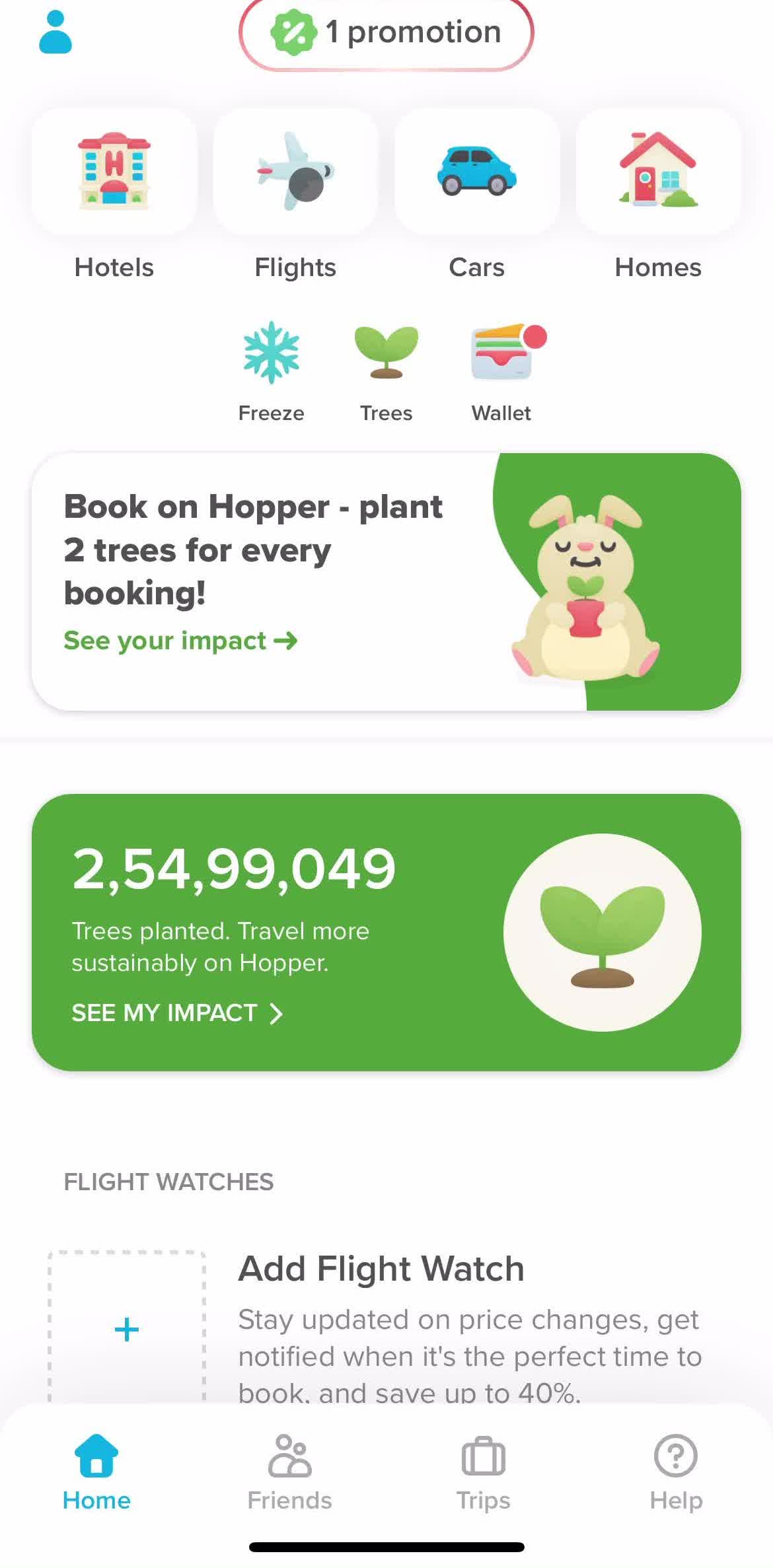 Hopper Home screen in the Finding Flights flow