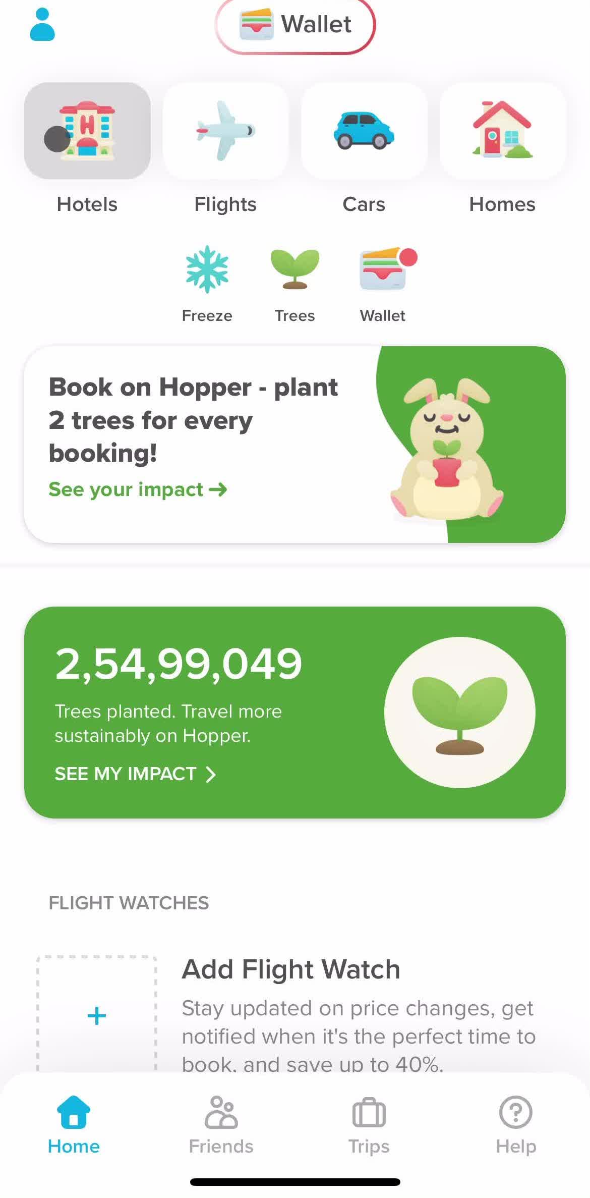 Hopper Home screen in the Finding Hotels flow