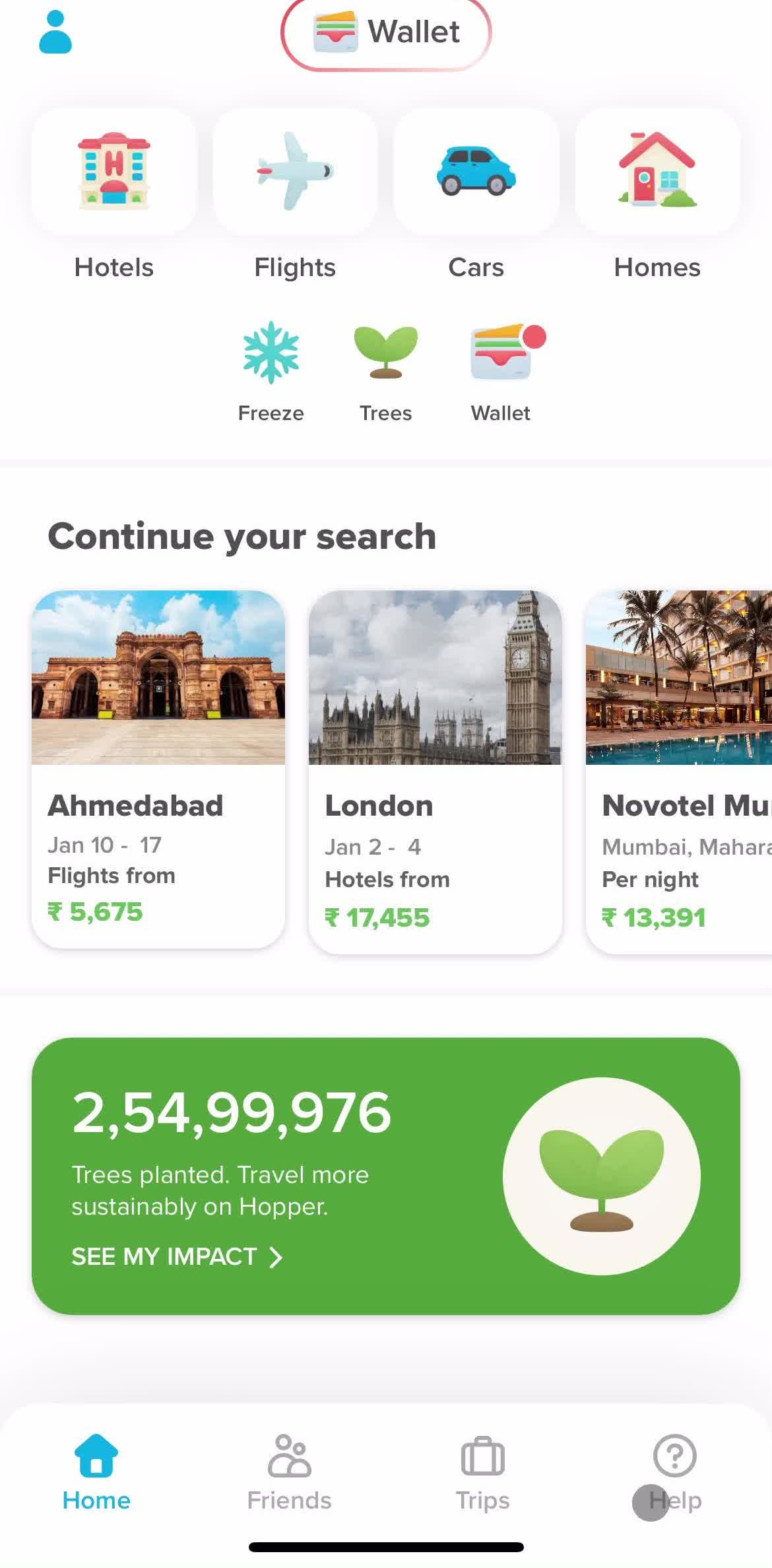 Hopper Home screen in the Help Center flow