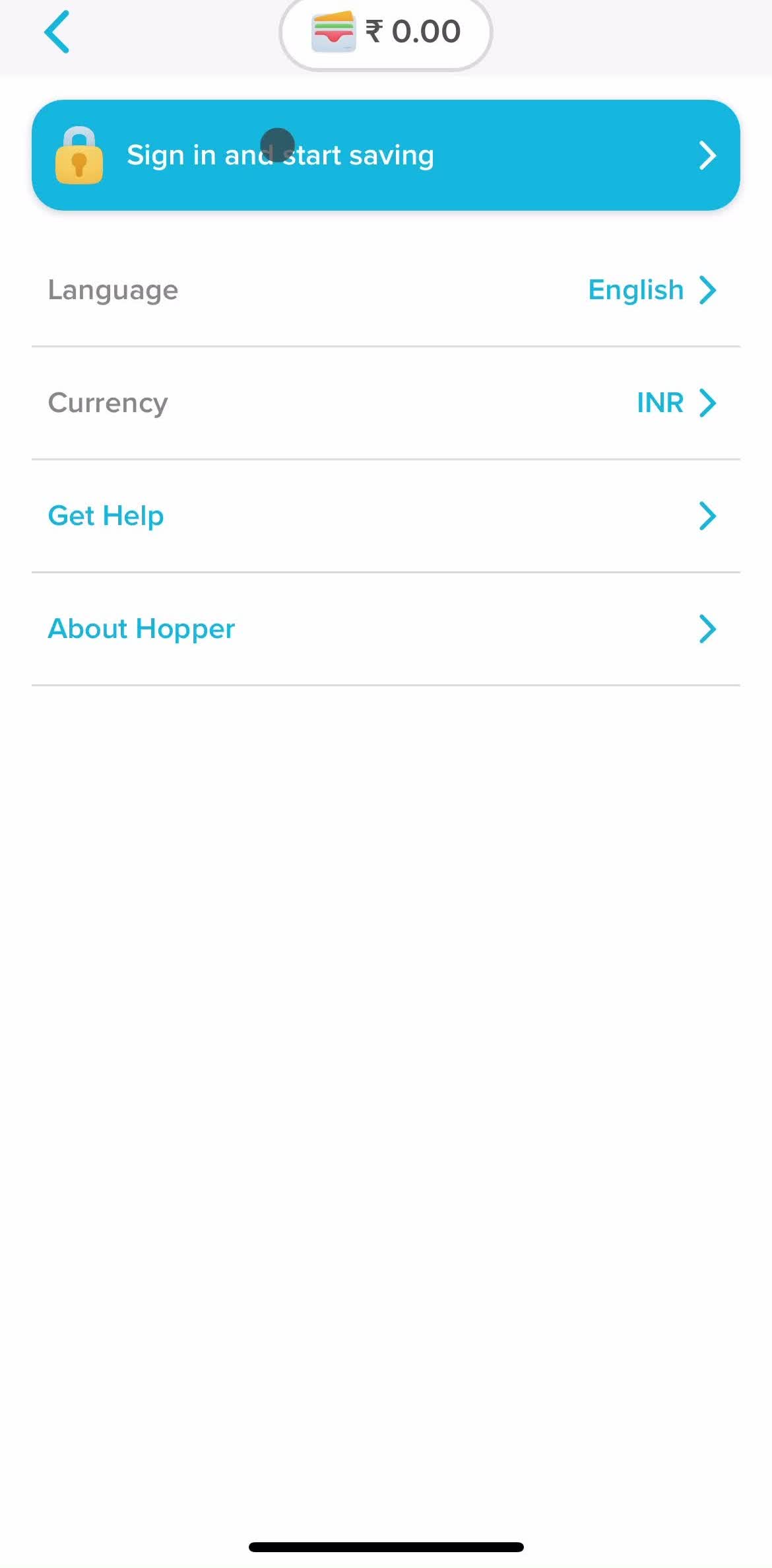 Hopper Sign in screen in the Logging In flow